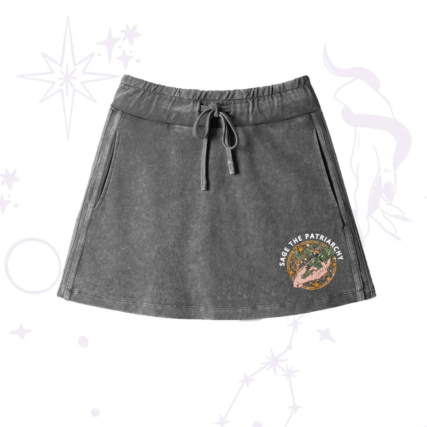 Purplehecate Sage The Patriarchy Washed Drawstring Mini Skirt
