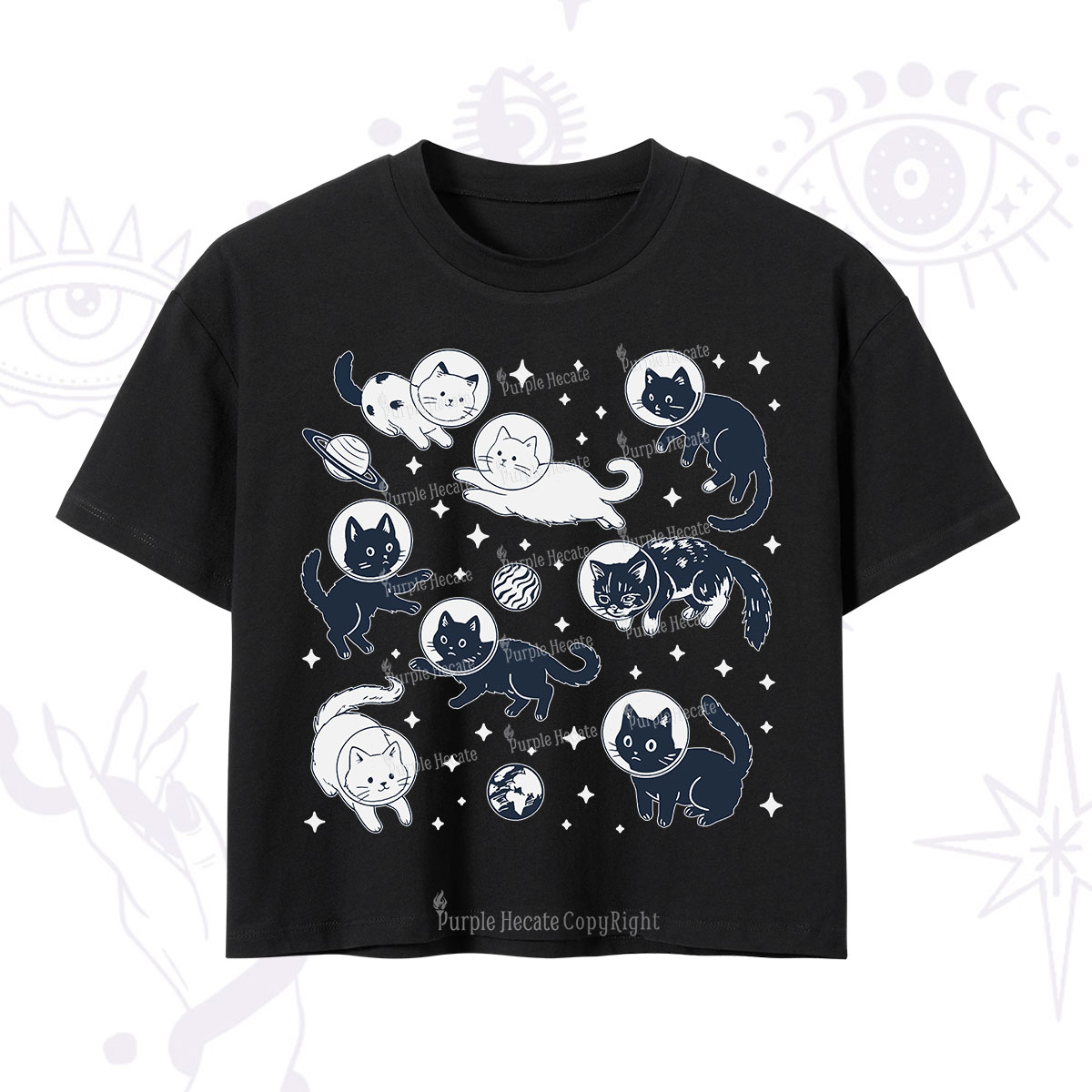 Purplehecate Cats in Space Crop T-Shirt