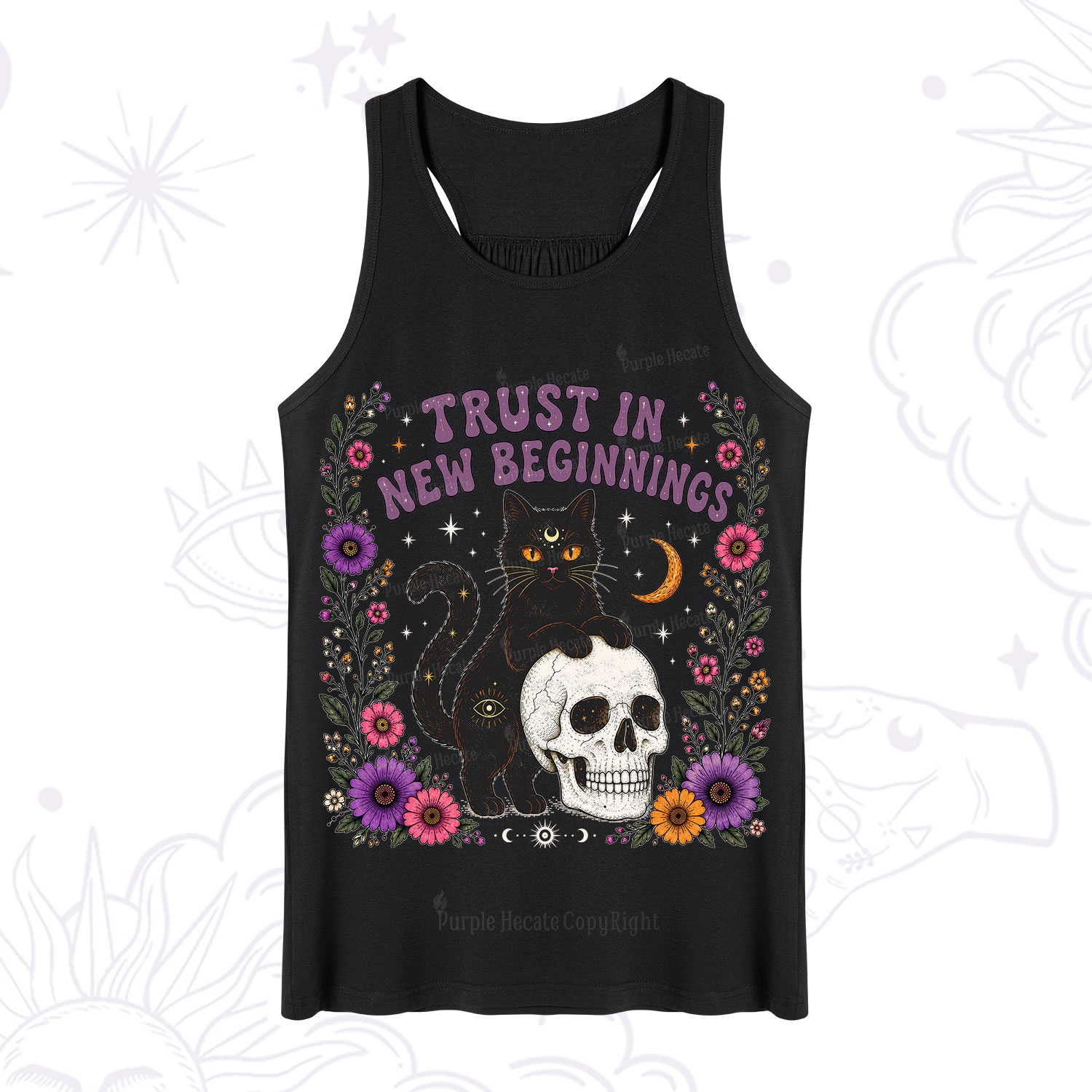 Purplehecate Trust in New Beginnings Black Cat Tank