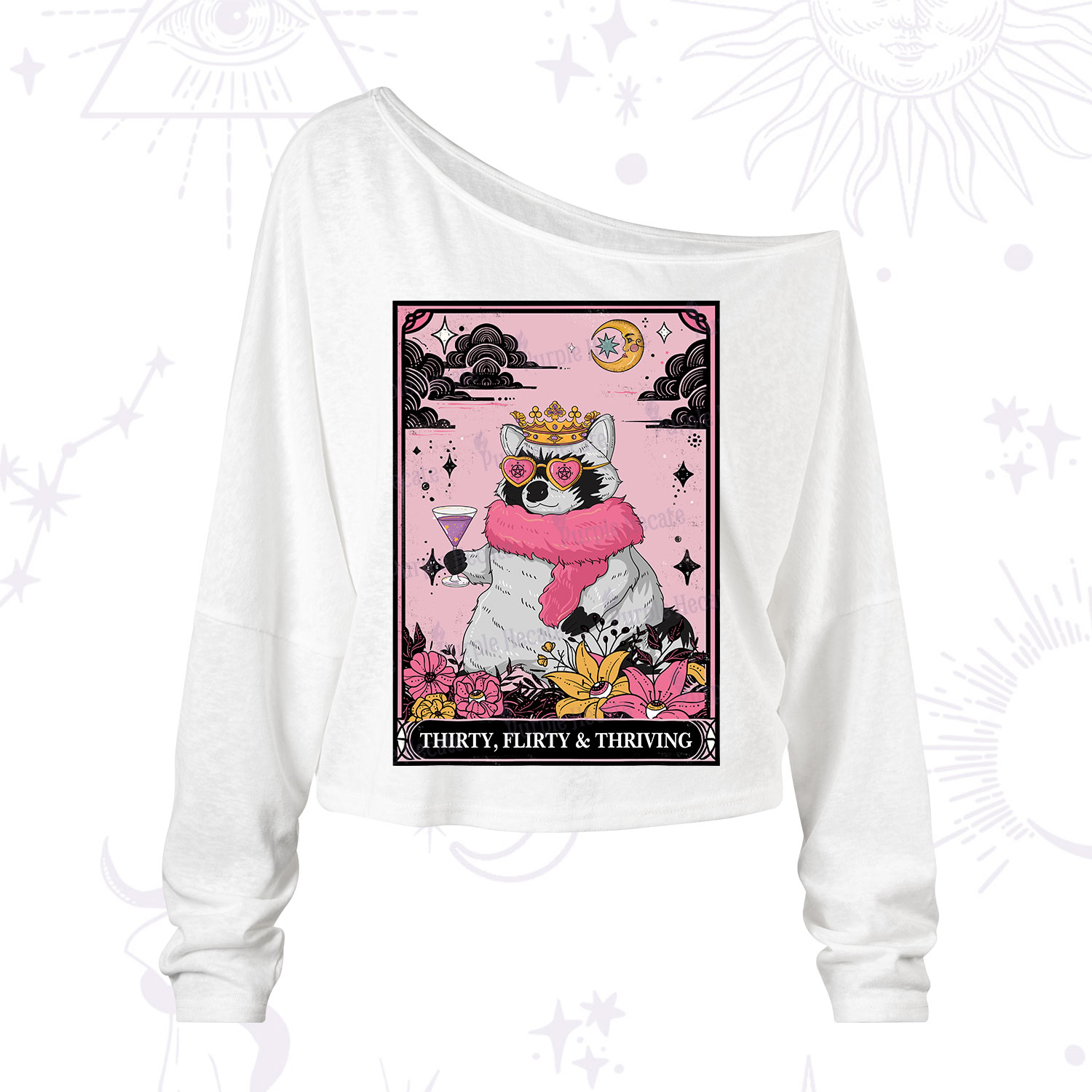 Purplehecate The Thirty Flirty Thriving Oracle Card One Shoulder Long Sleeve Shirt