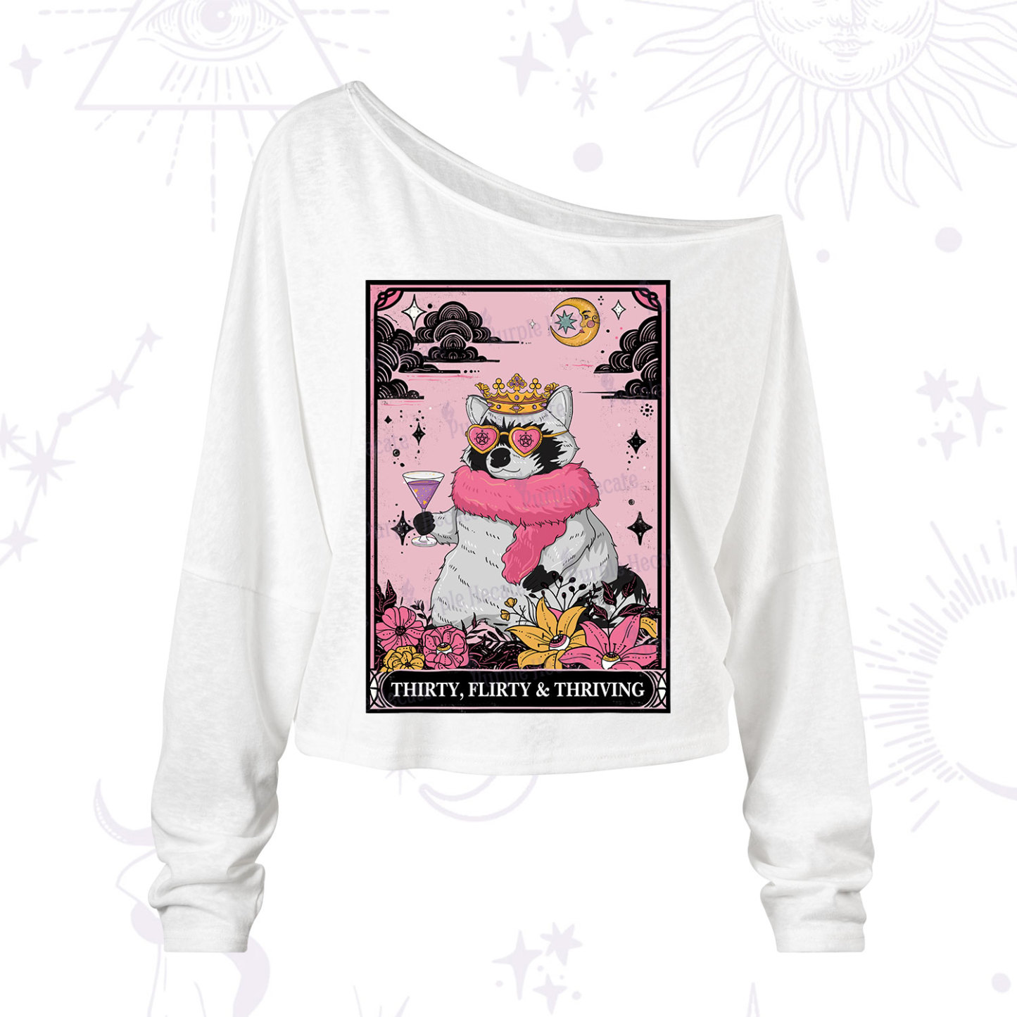 Purplehecate The Thirty Flirty Thriving Oracle Card One Shoulder Long Sleeve Shirt