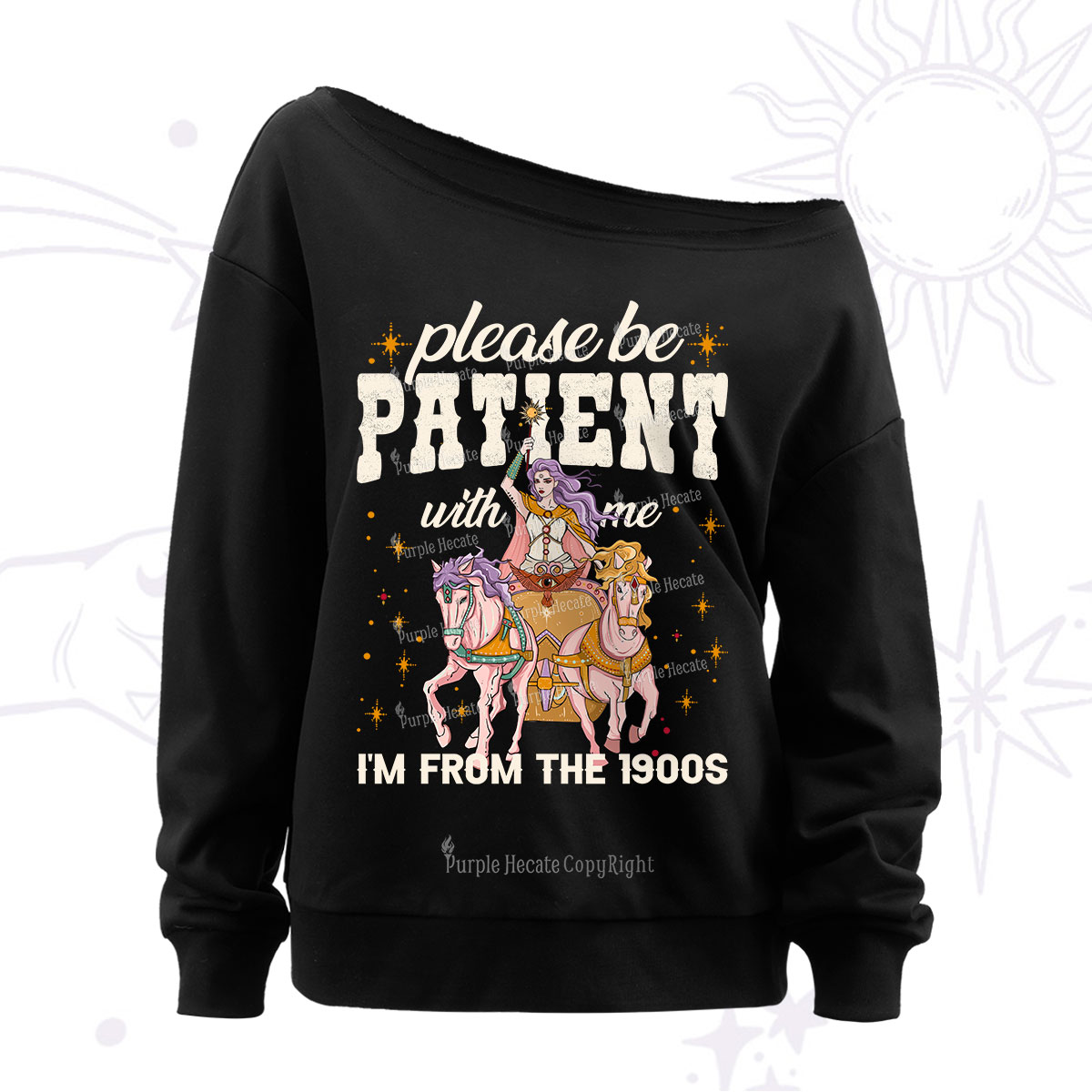 Purplehecate Please Be Patient With Me I'm From The 1900s Off The Shoulder Sweatshirt