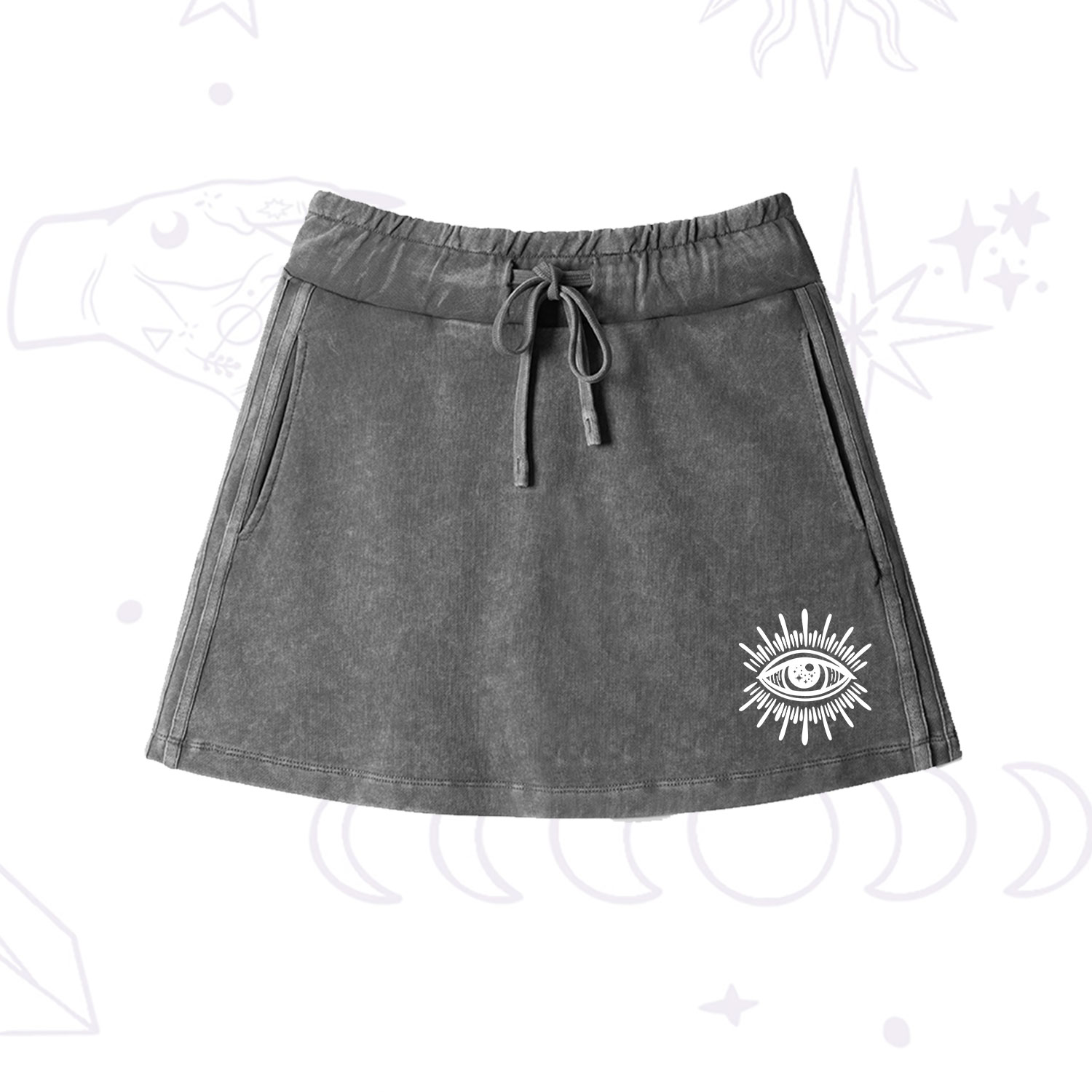 Purplehecate Evil Eye Washed Drawstring Mini Skirt
