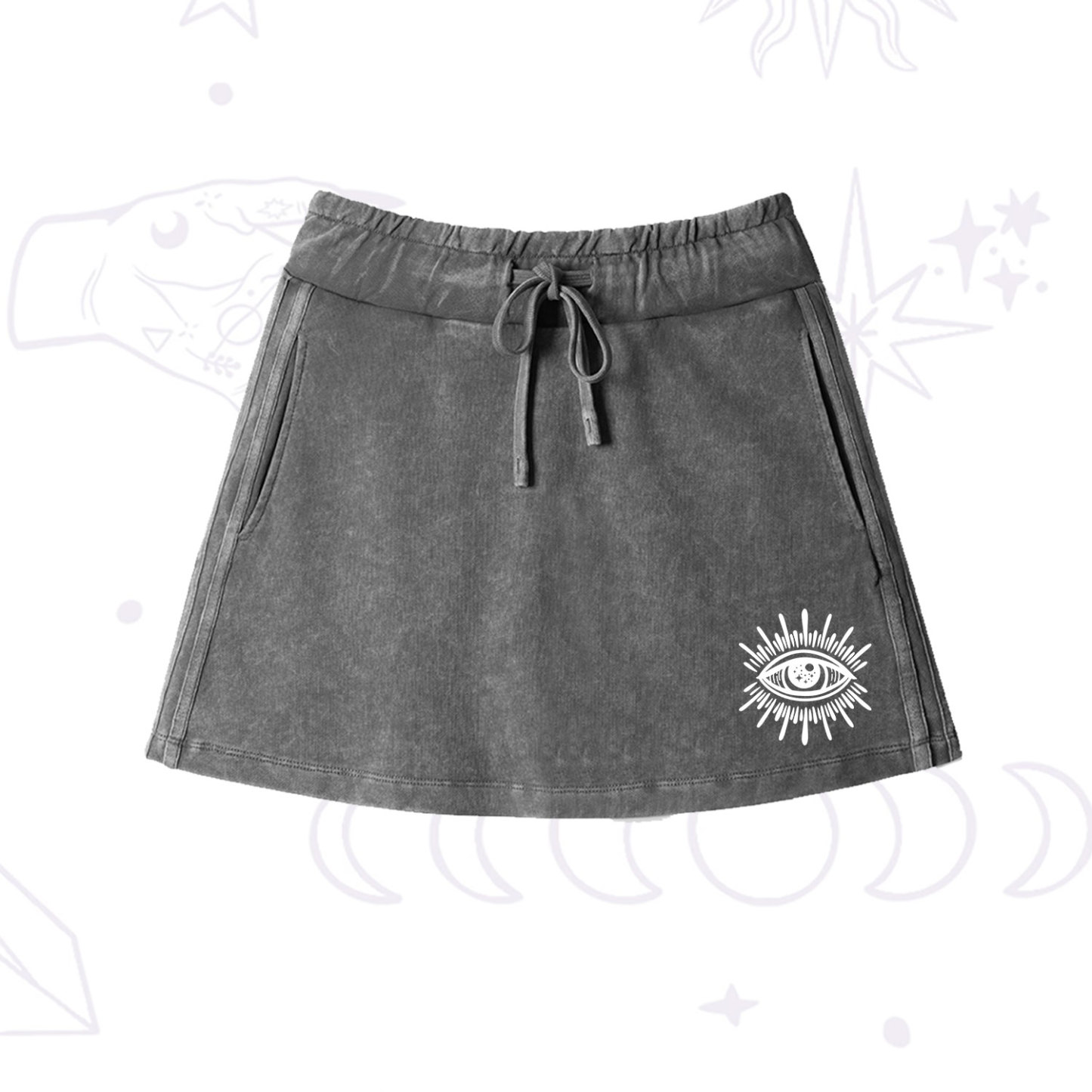 Purplehecate Evil Eye Washed Drawstring Mini Skirt
