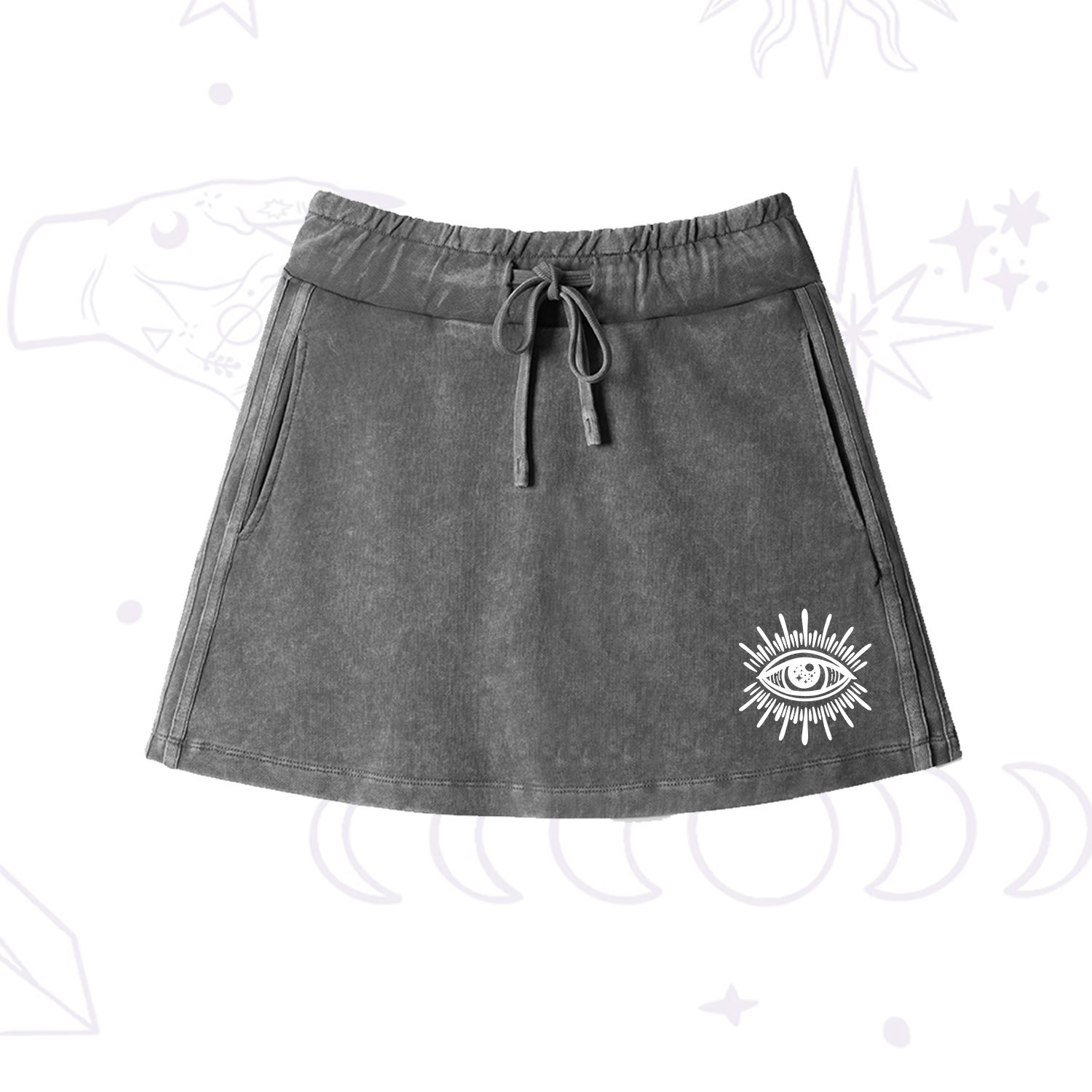 Purplehecate Evil Eye Washed Drawstring Mini Skirt