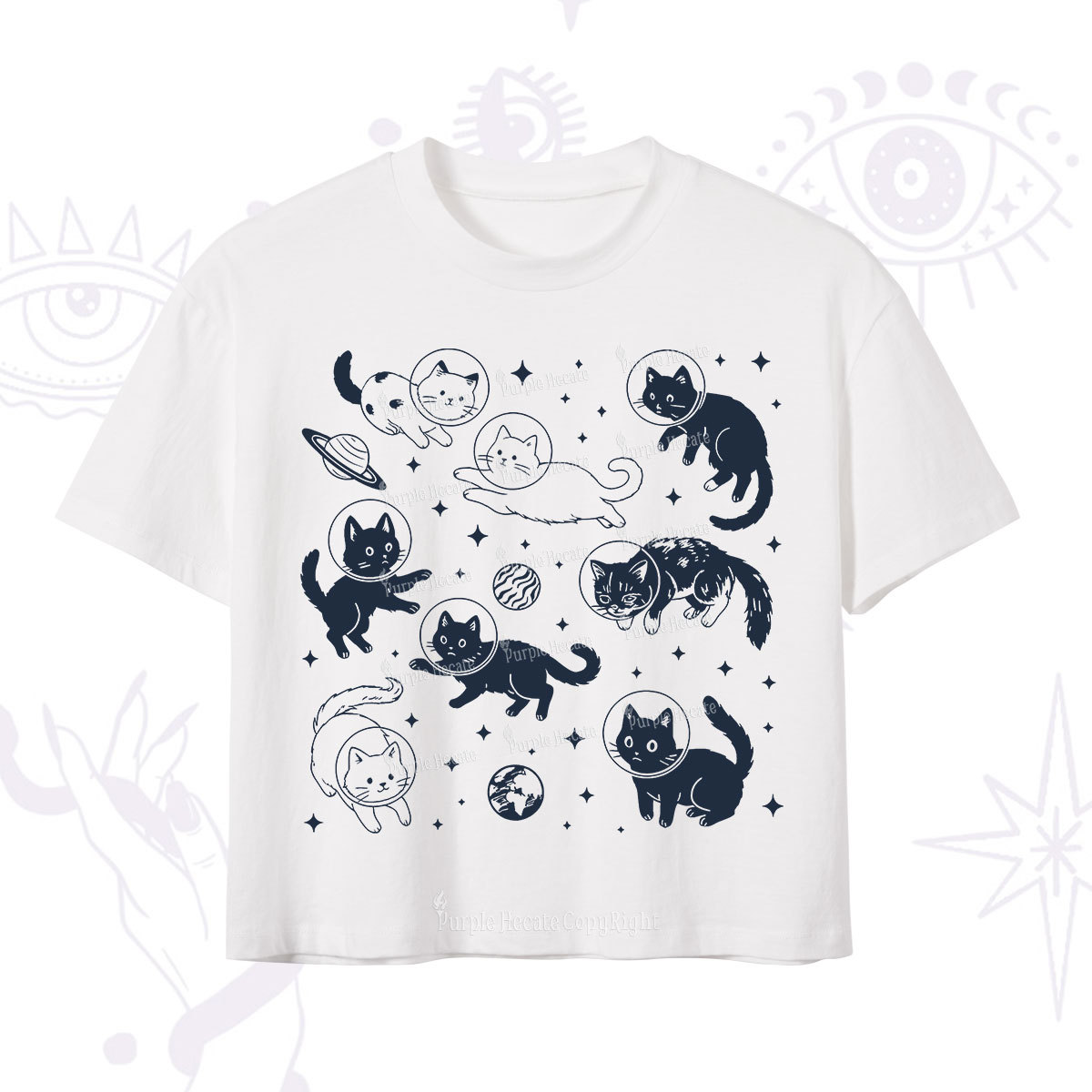 Purplehecate Cats in Space Crop T-Shirt