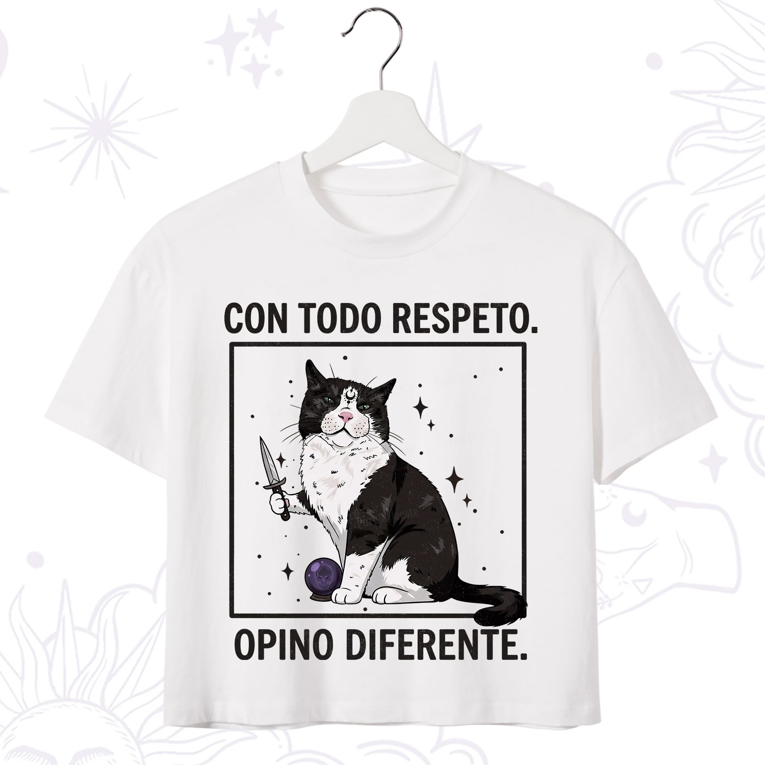 Purplehecate Funny Cat Con Todo Respeto Opino Diferente Crop T-Shirt