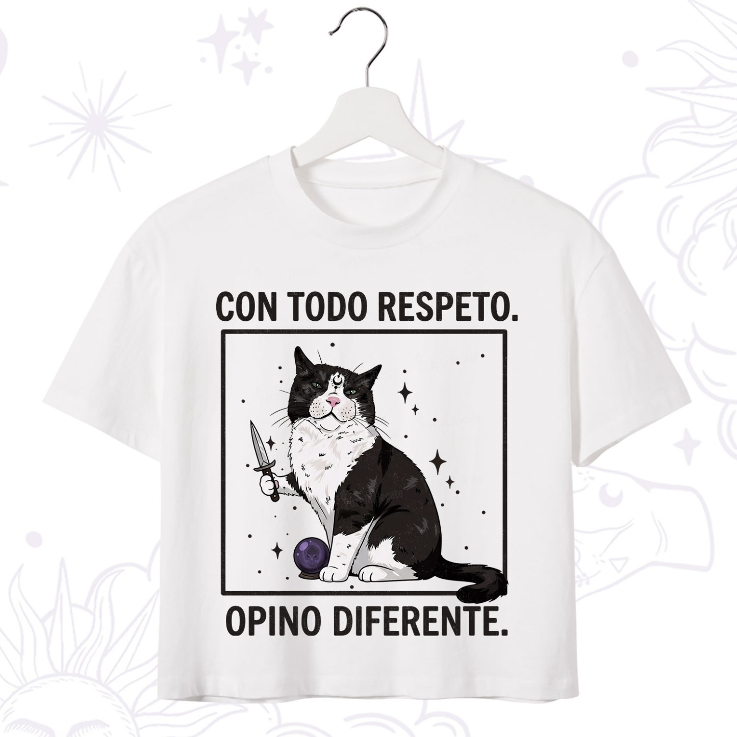 Purplehecate Funny Cat Con Todo Respeto Opino Diferente Crop T-Shirt