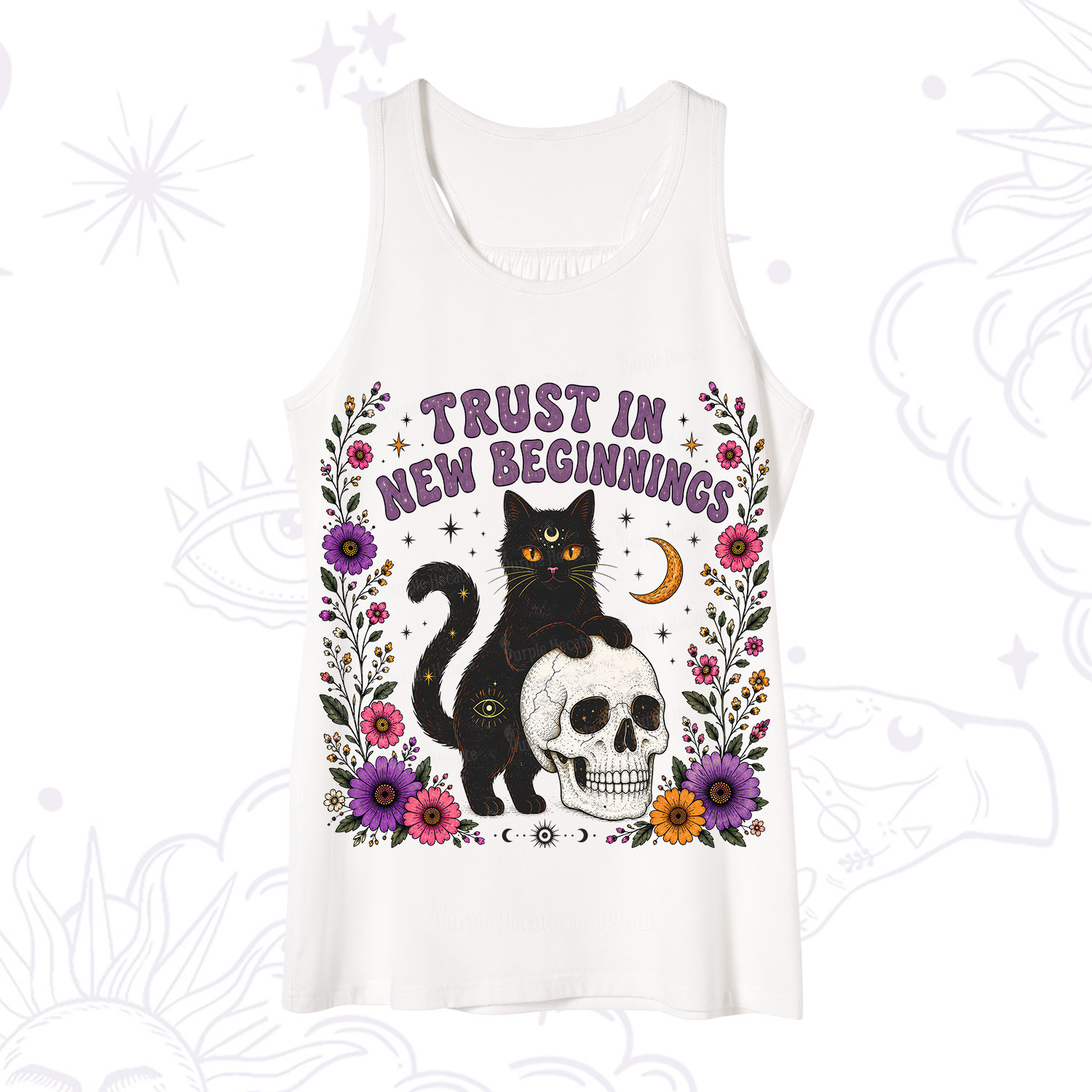 Purplehecate Trust in New Beginnings Black Cat Tank