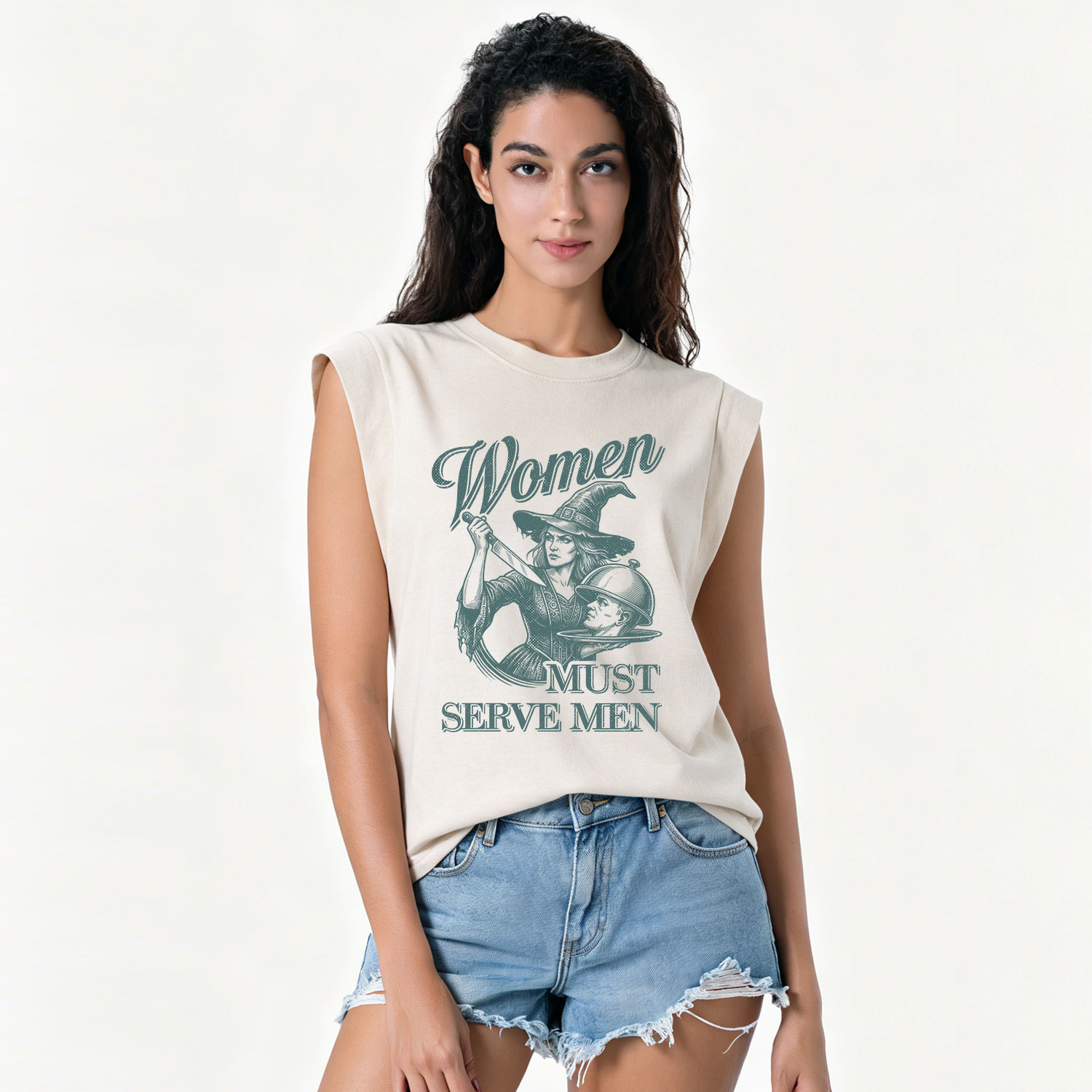 Purplehecate Women Must Serve Men Vintage Washed Tank