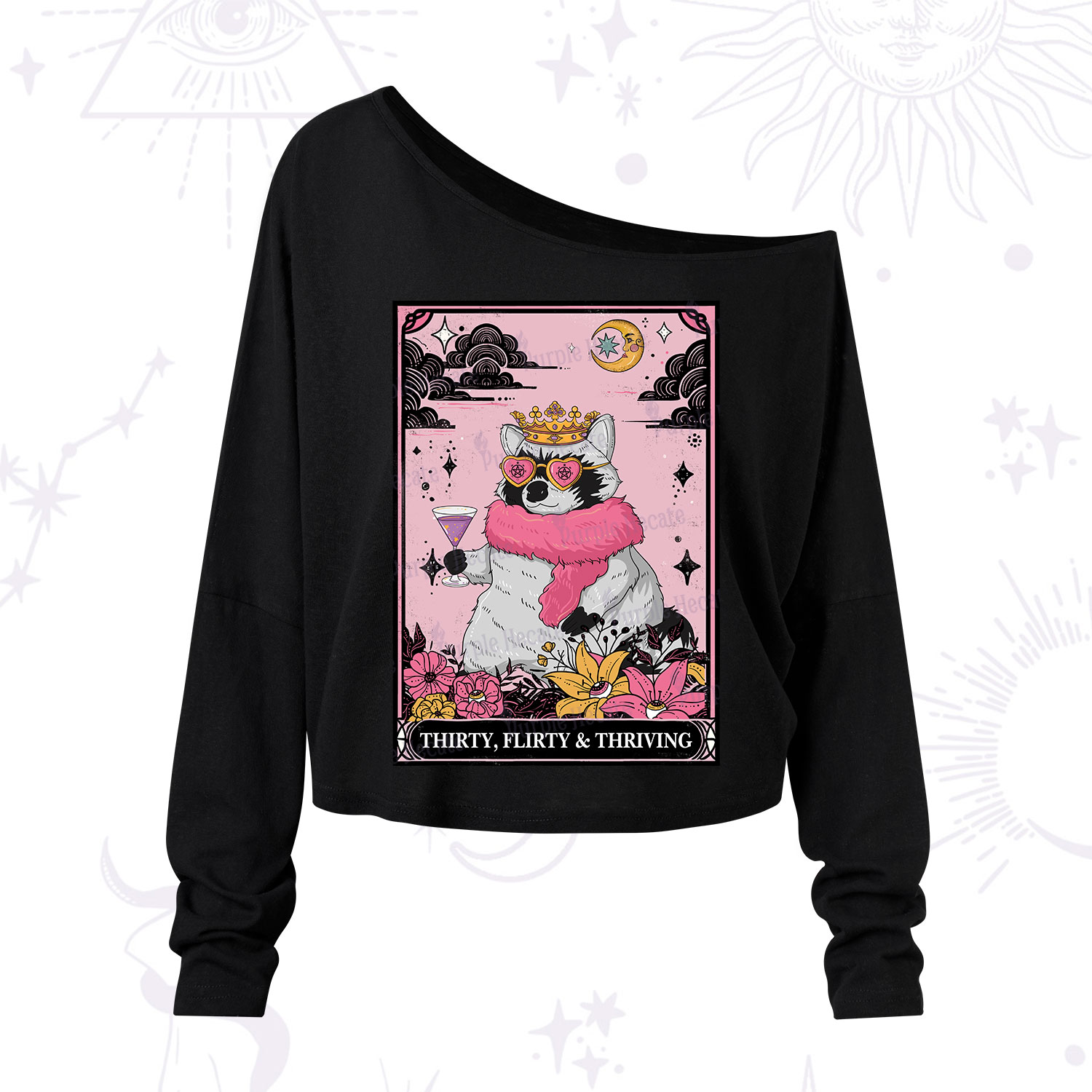 Purplehecate The Thirty Flirty Thriving Oracle Card One Shoulder Long Sleeve Shirt