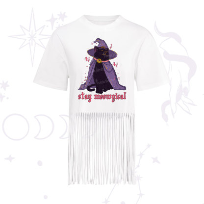 Purplehecate Stay Meowgical Cat Fringe Hem T-Shirt