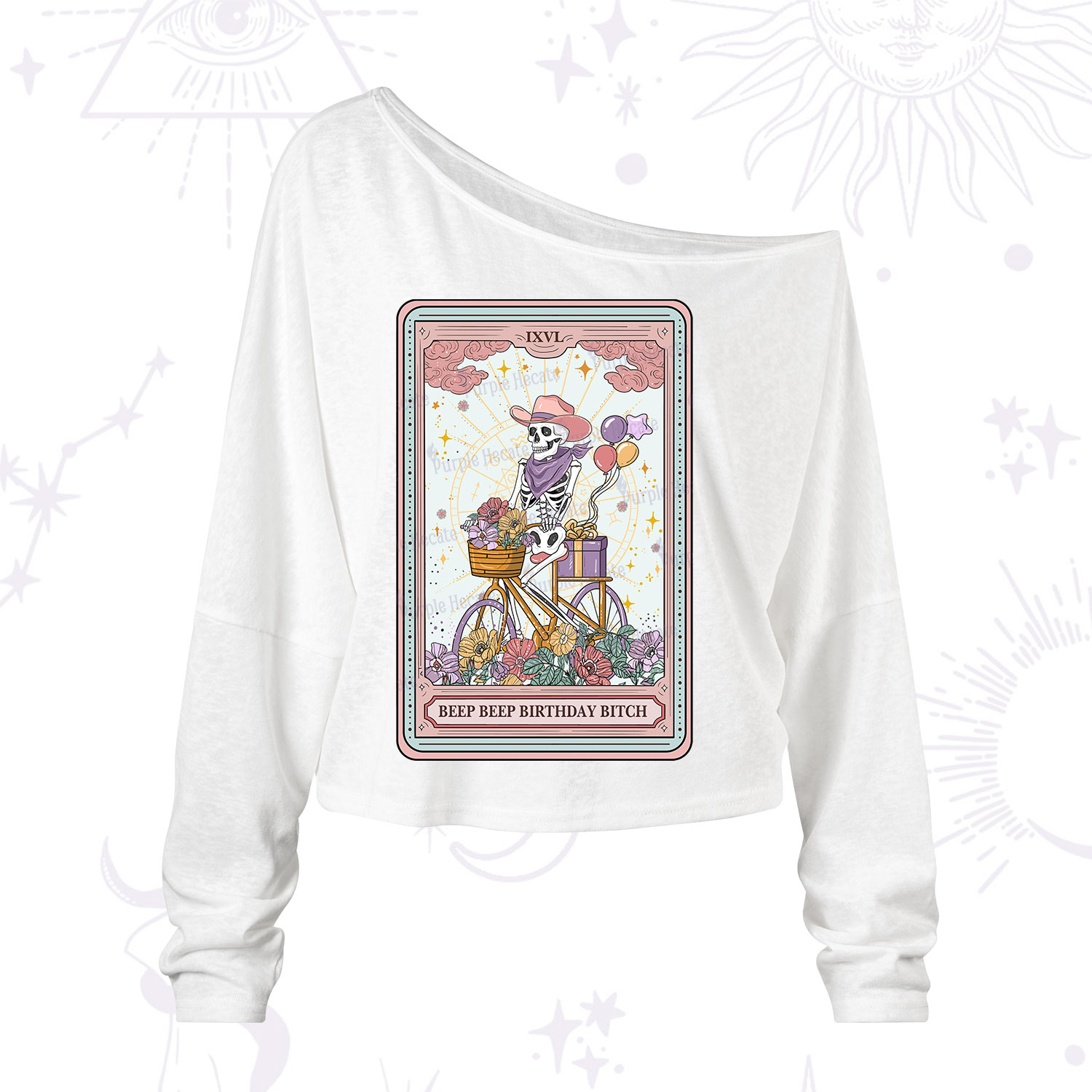 Purplehecate The Beep Beep Birthday Bitch Tarot One Shoulder Long Sleeve Shirt