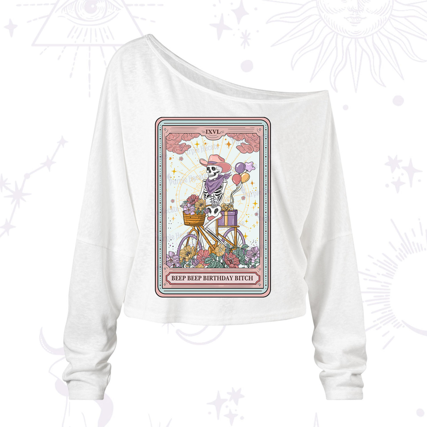 Purplehecate The Beep Beep Birthday Bitch Tarot One Shoulder Long Sleeve Shirt