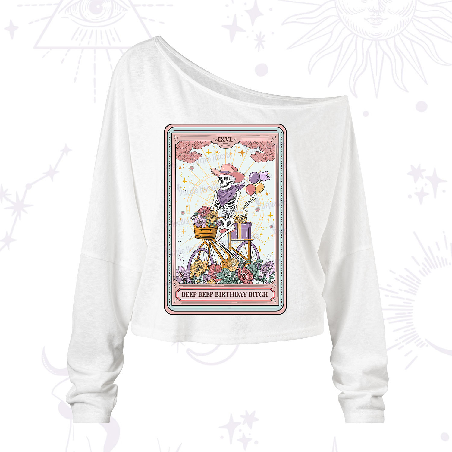 Purplehecate The Beep Beep Birthday Bitch Tarot One Shoulder Long Sleeve Shirt