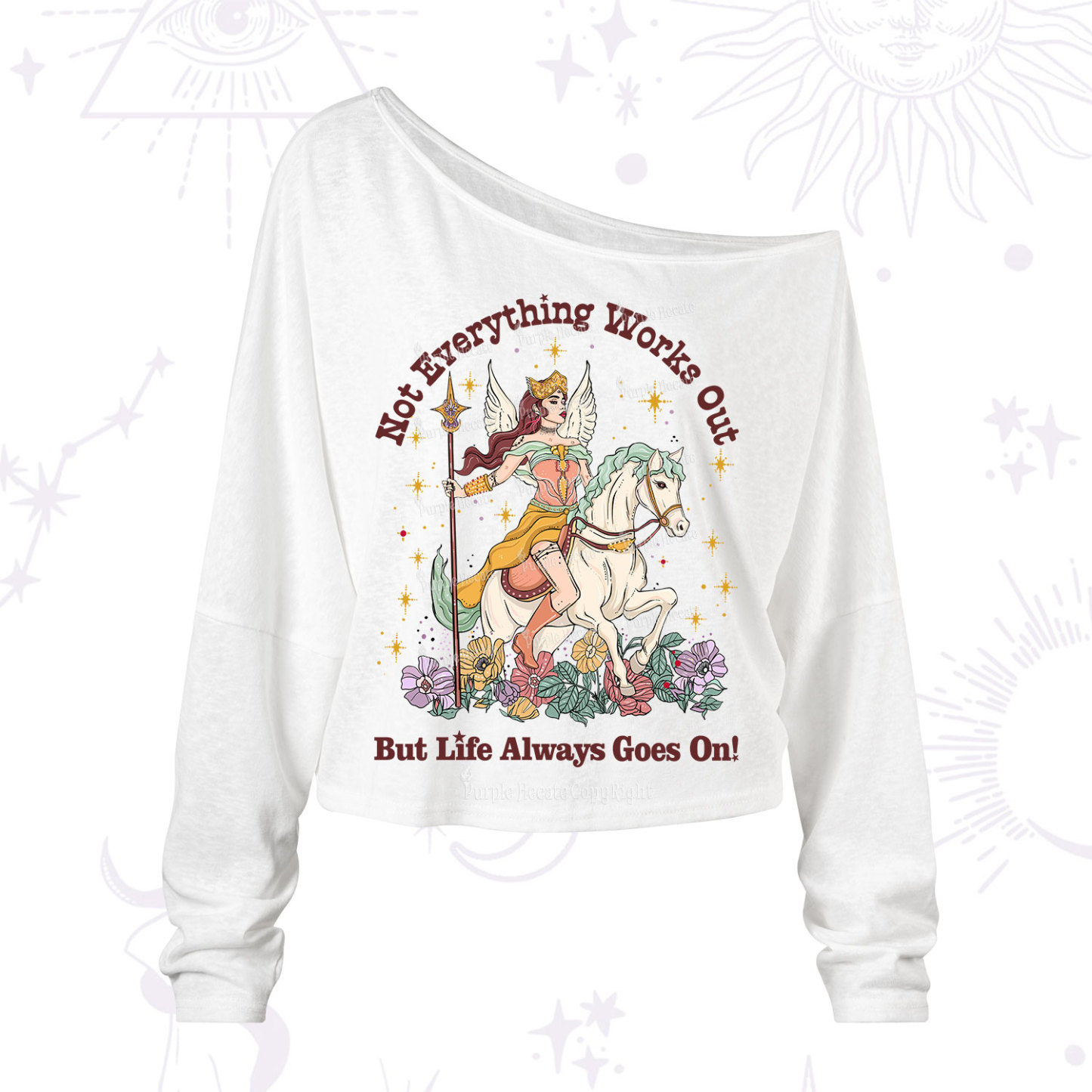 Purplehecate Not Everything Works Out But Life Always Goes On One Shoulder Long Sleeve Shirt