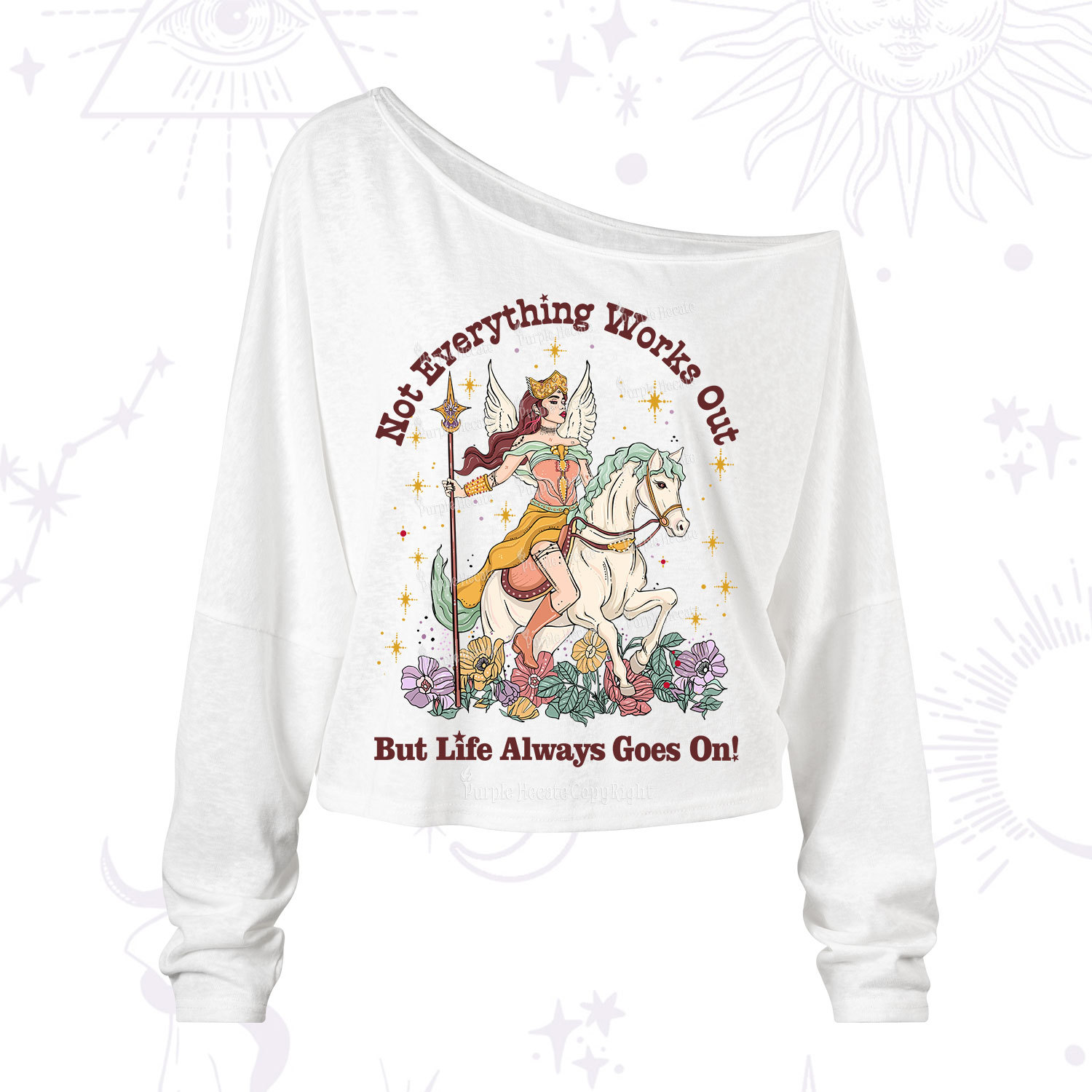 Purplehecate Not Everything Works Out But Life Always Goes On One Shoulder Long Sleeve Shirt