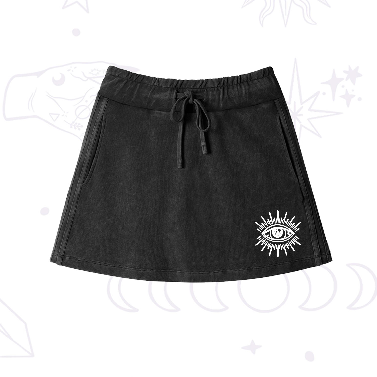 Purplehecate Evil Eye Washed Drawstring Mini Skirt