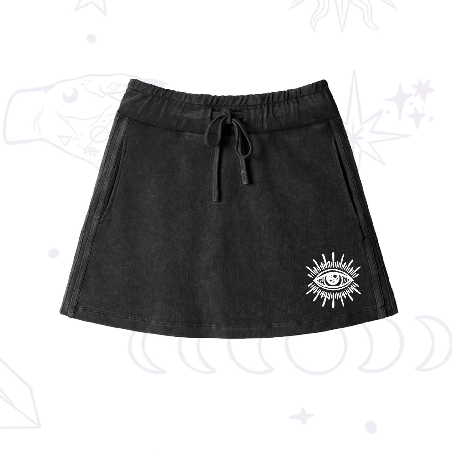Purplehecate Evil Eye Washed Drawstring Mini Skirt