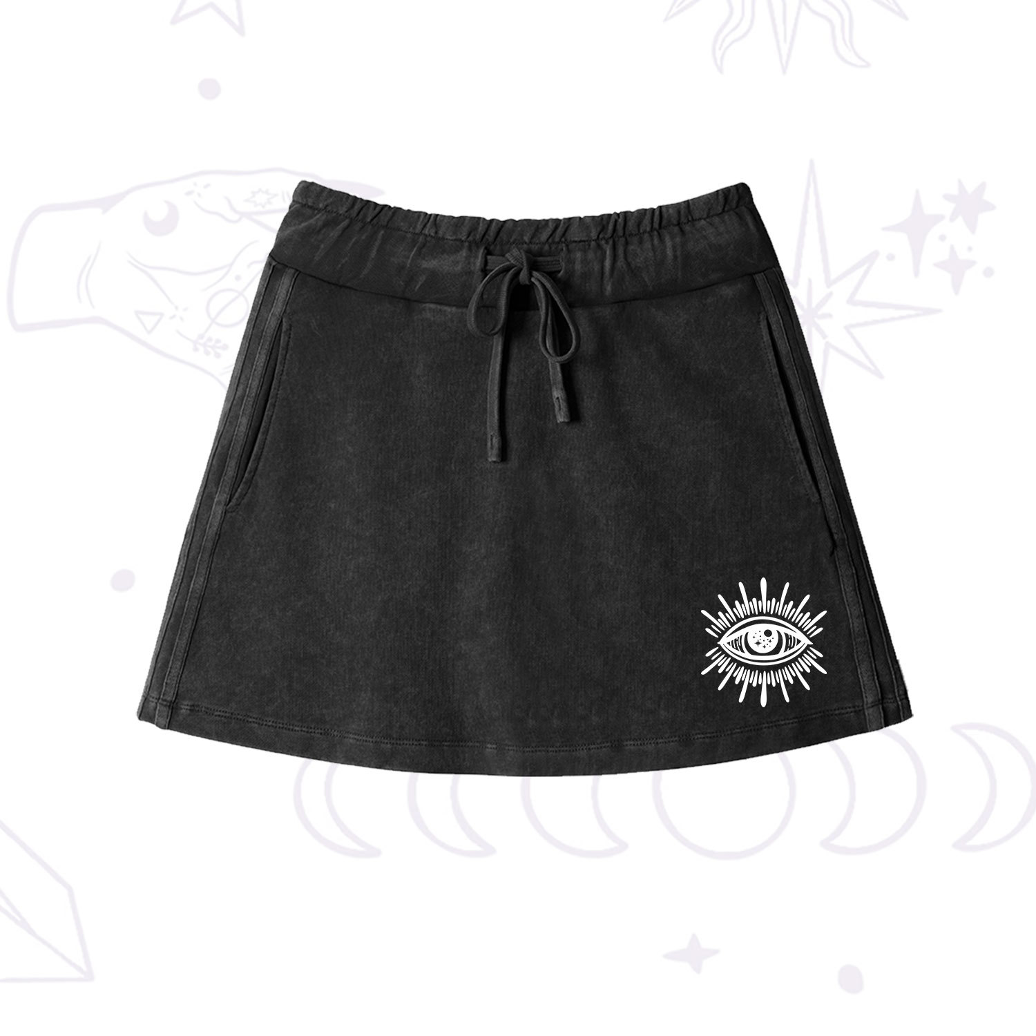 Purplehecate Evil Eye Washed Drawstring Mini Skirt
