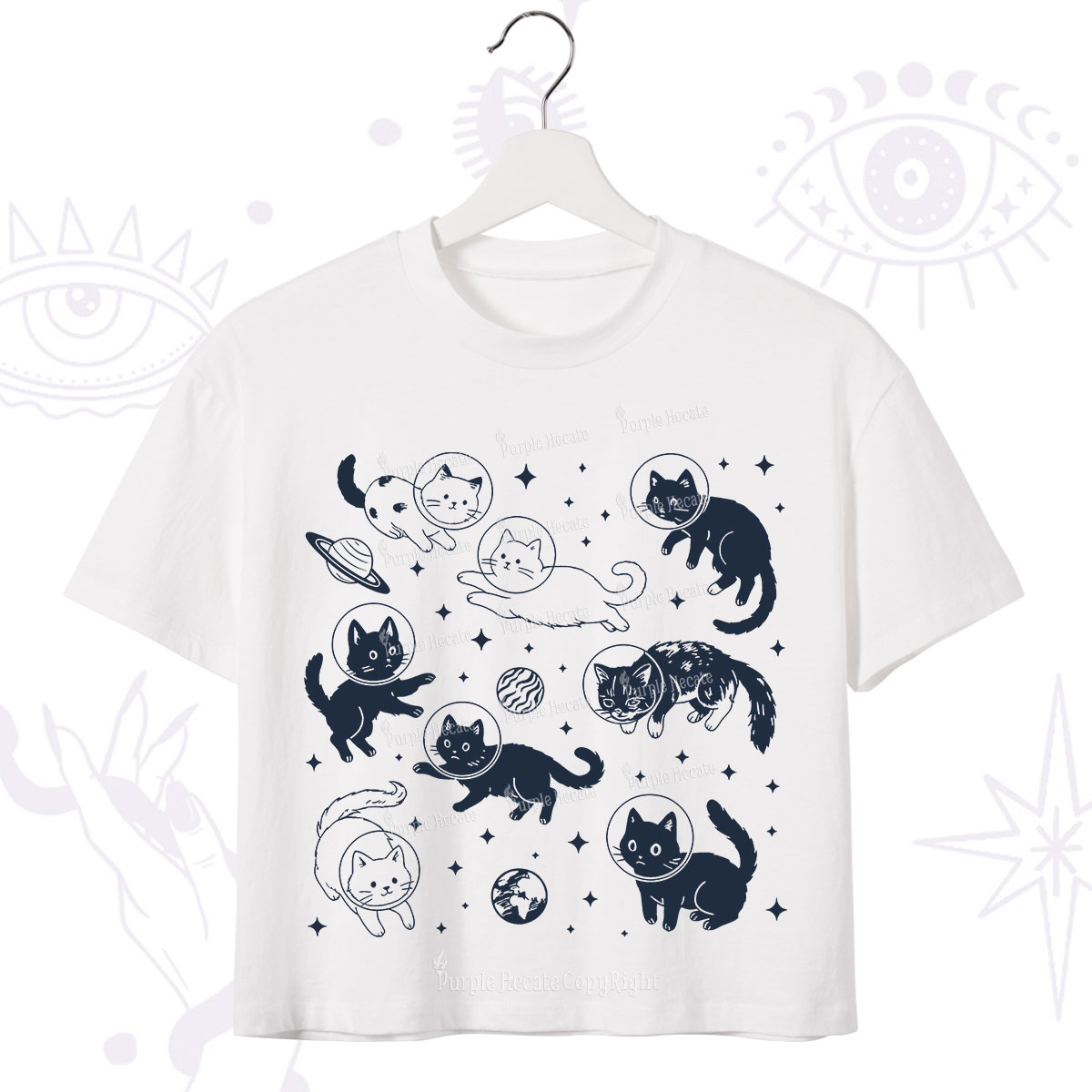 Purplehecate Cats in Space Crop T-Shirt