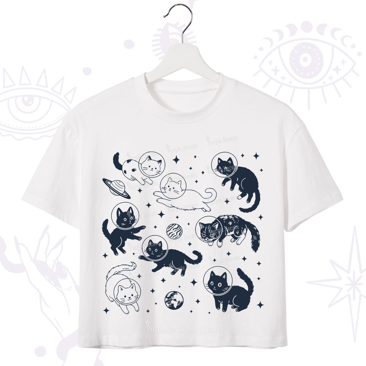 Purplehecate Cats in Space Crop T-Shirt