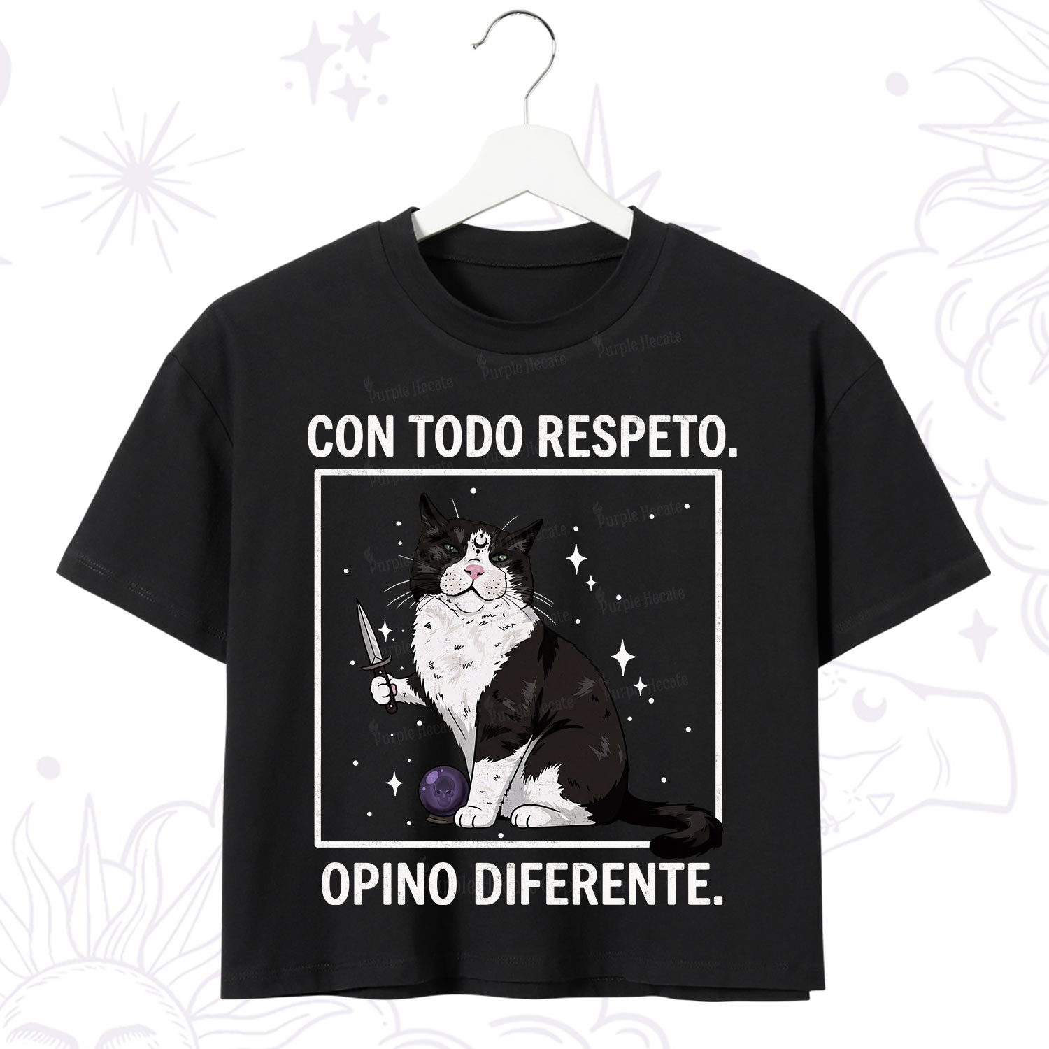 Purplehecate Funny Cat Con Todo Respeto Opino Diferente Crop T-Shirt