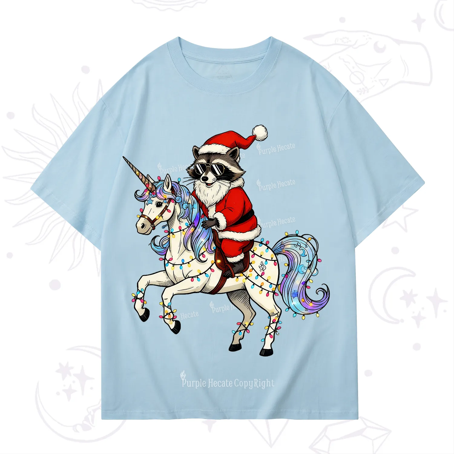 Purplehecate Santa Raccoon Riding Unicorn Tee Christmas T-Shirt