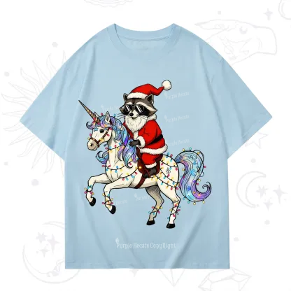 Purplehecate Santa Raccoon Riding Unicorn Tee Christmas T-Shirt