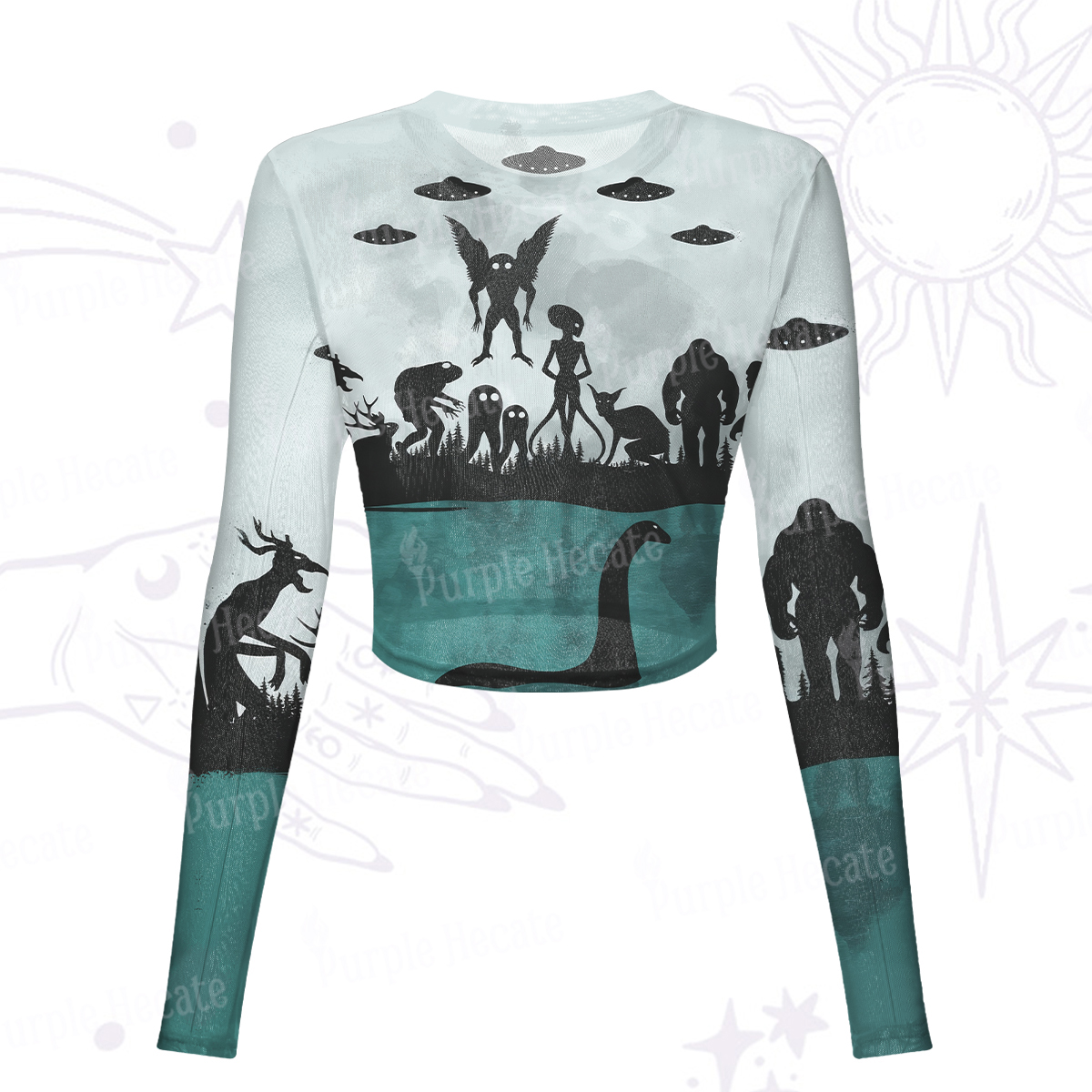Purplehecate Alien Lake Monster Encounter Mesh Long Sleeve Crop Top