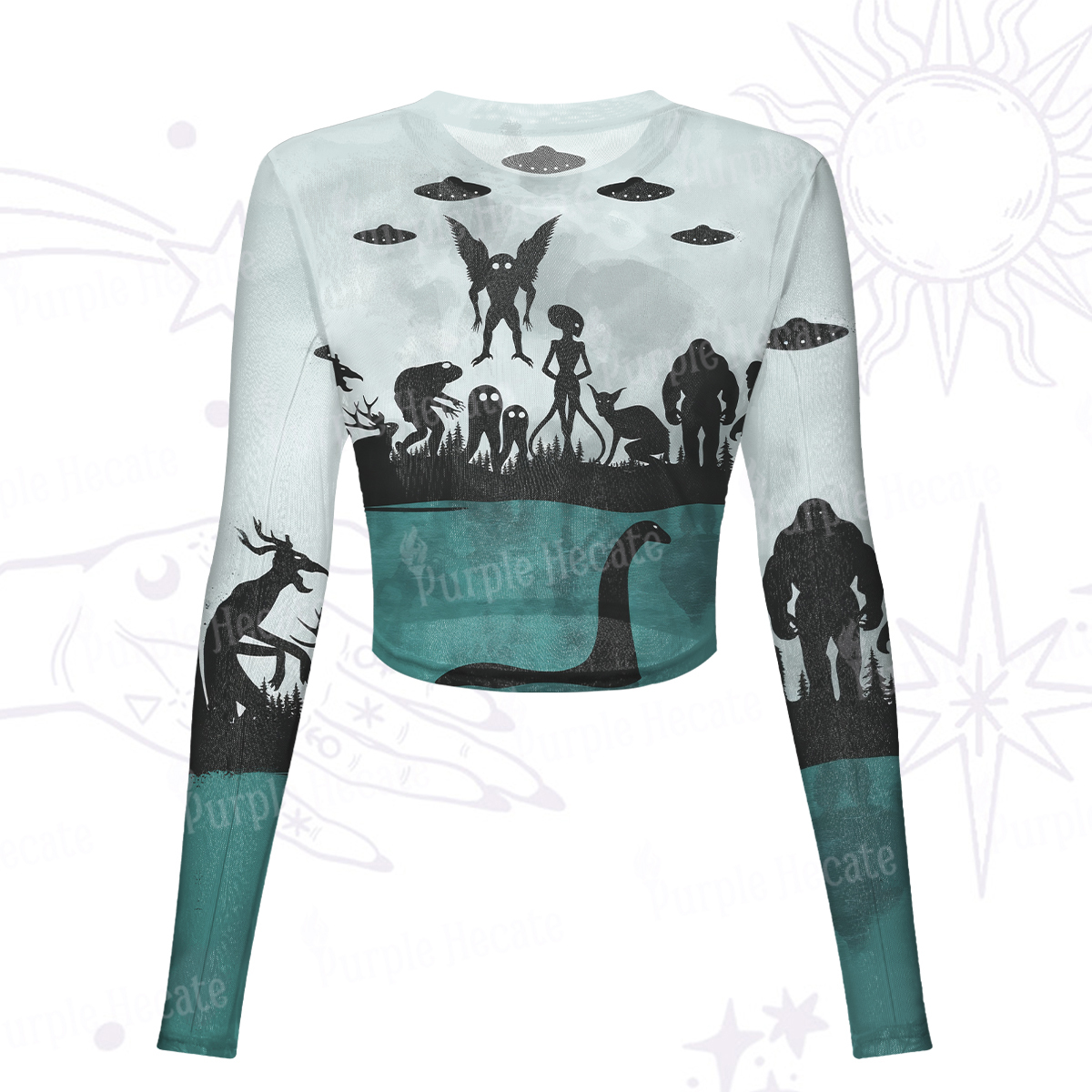 Purplehecate Alien Lake Monster Encounter Mesh Long Sleeve Crop Top