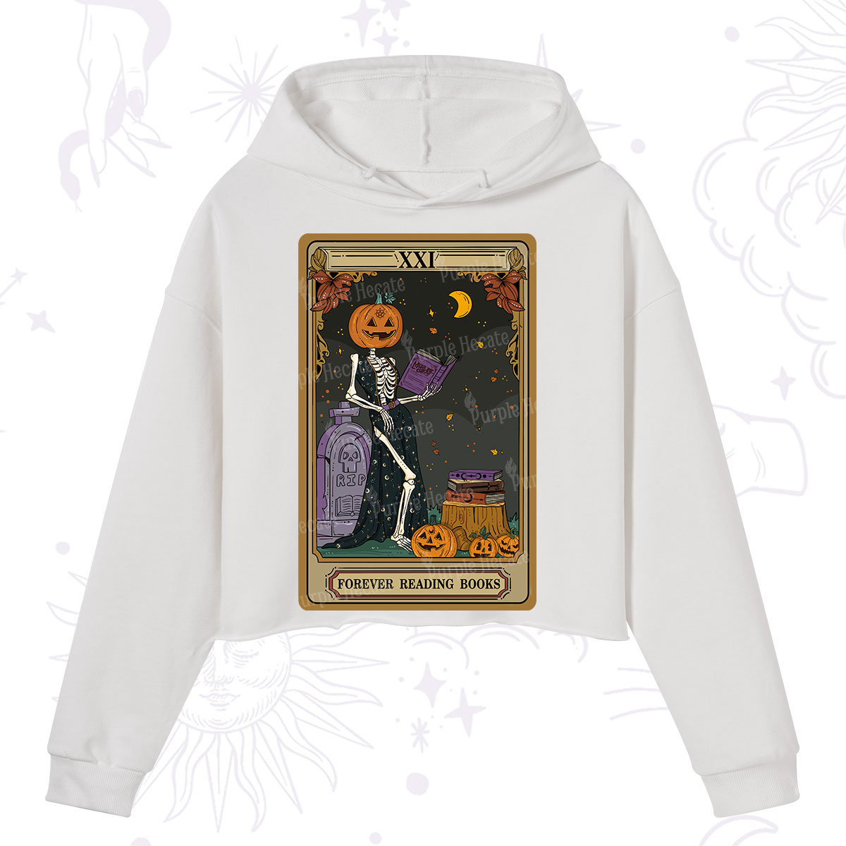 Purplehecate The Forever Reading Books Tarot Halloween Crop Hoodie