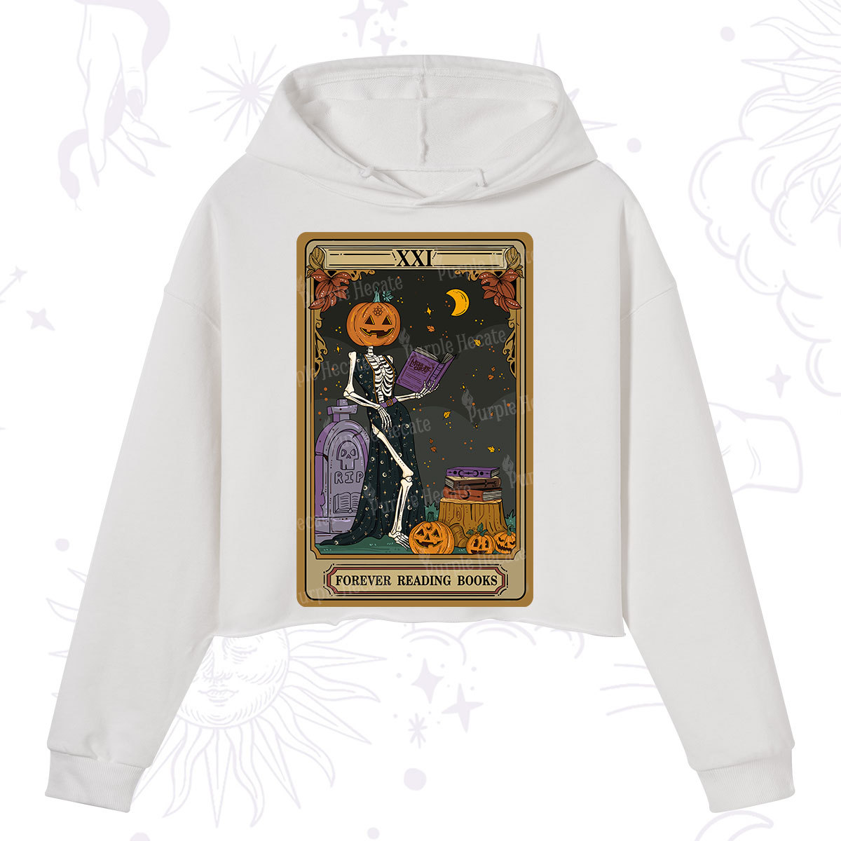 Purplehecate The Forever Reading Books Tarot Halloween Crop Hoodie