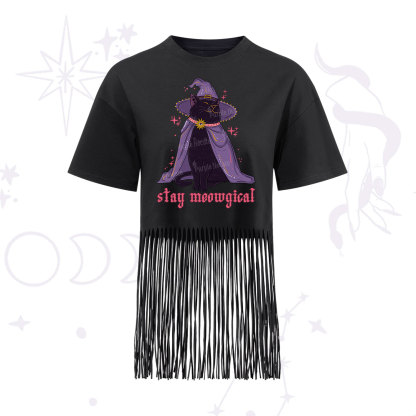Purplehecate Stay Meowgical Cat Fringe Hem T-Shirt