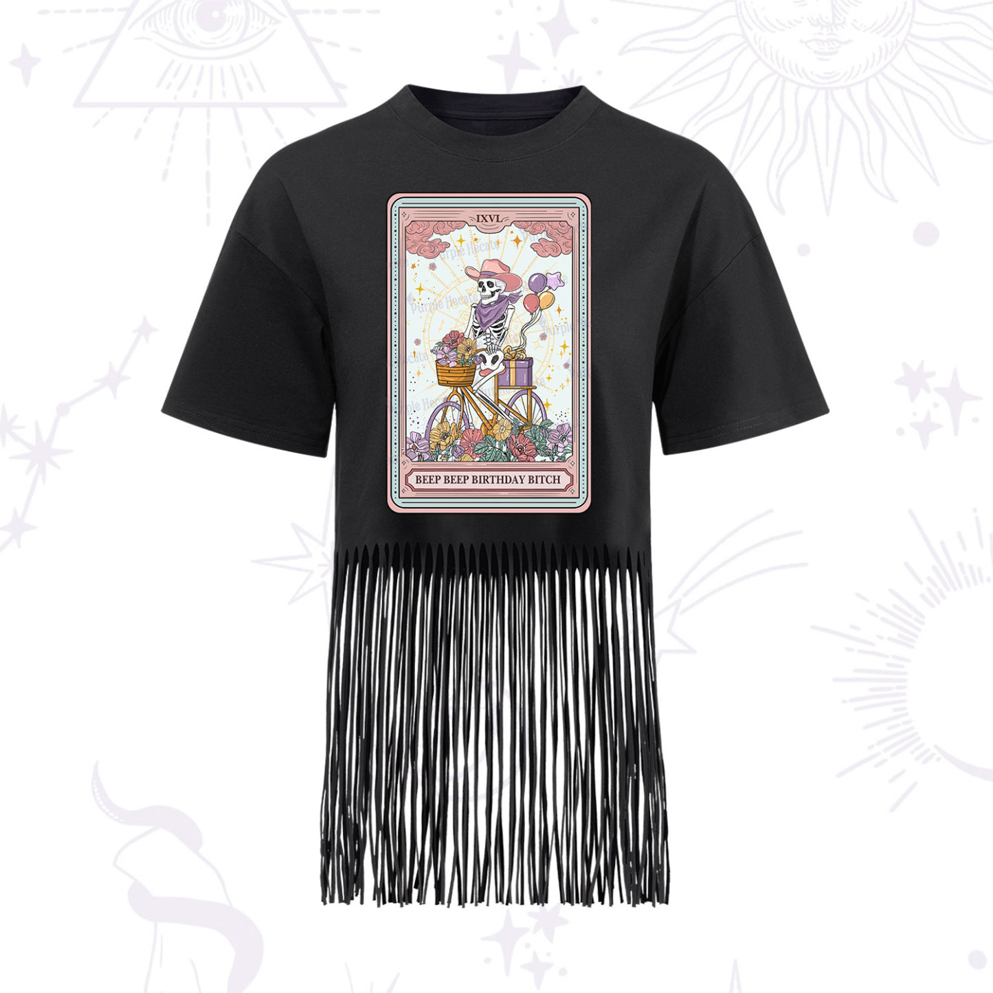 Purplehecate The Beep Beep Birthday Bitch Tarot Fringe Hem T-Shirt