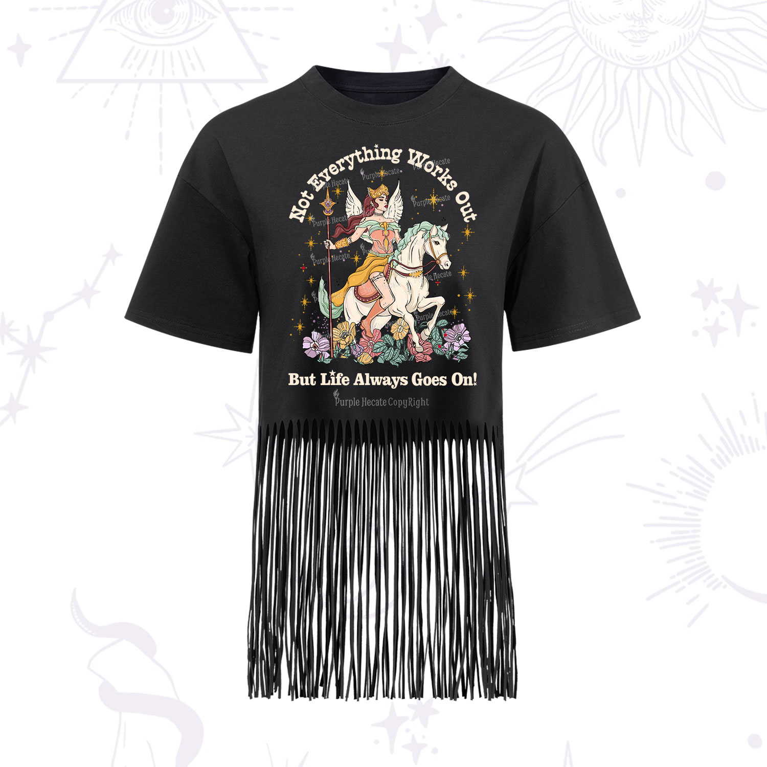 Purplehecate Not Everything Works Out But Life Always Goes On Fringe Hem T-Shirt