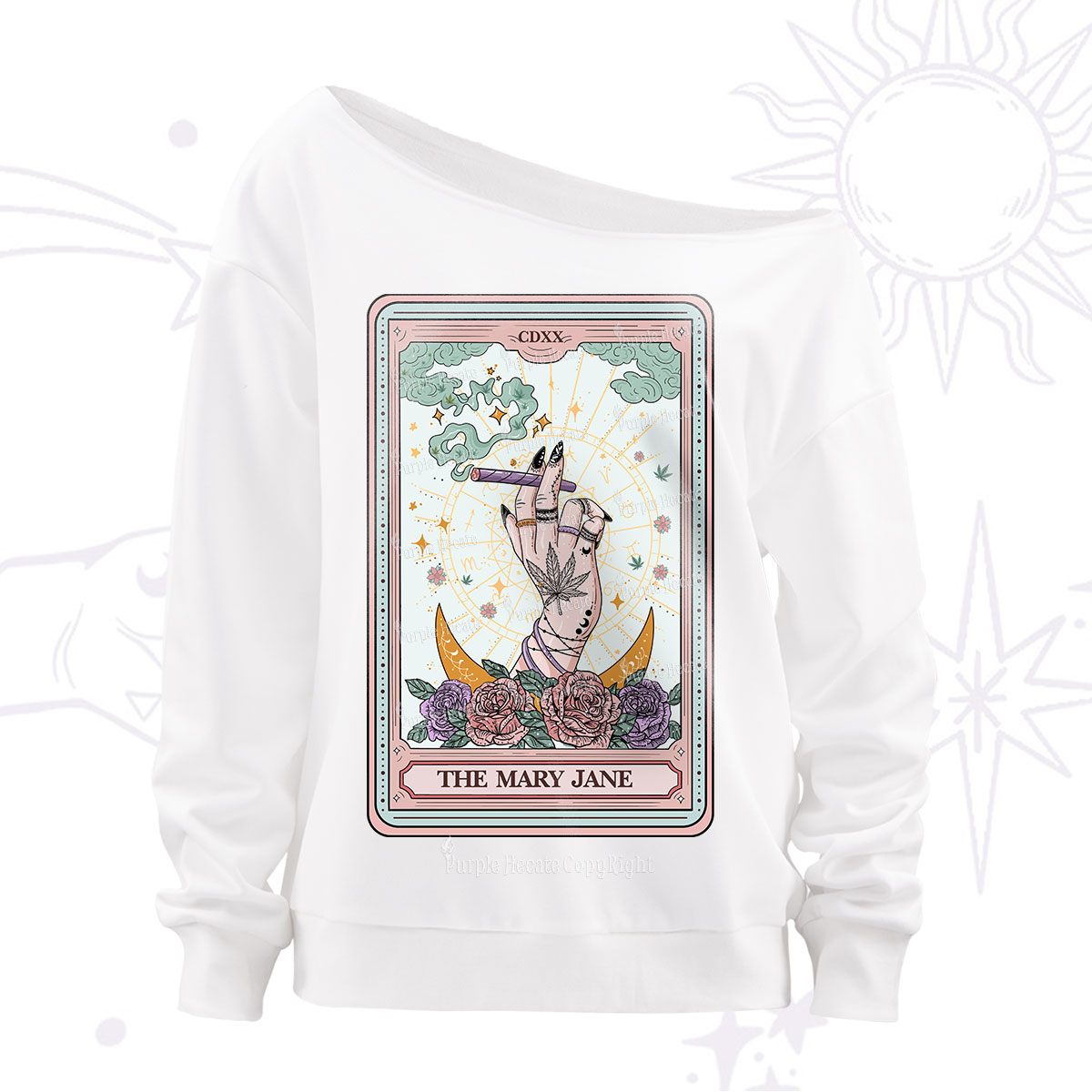 Purplehecate The Mary Jane Tarot Off The Shoulder Sweatshirt