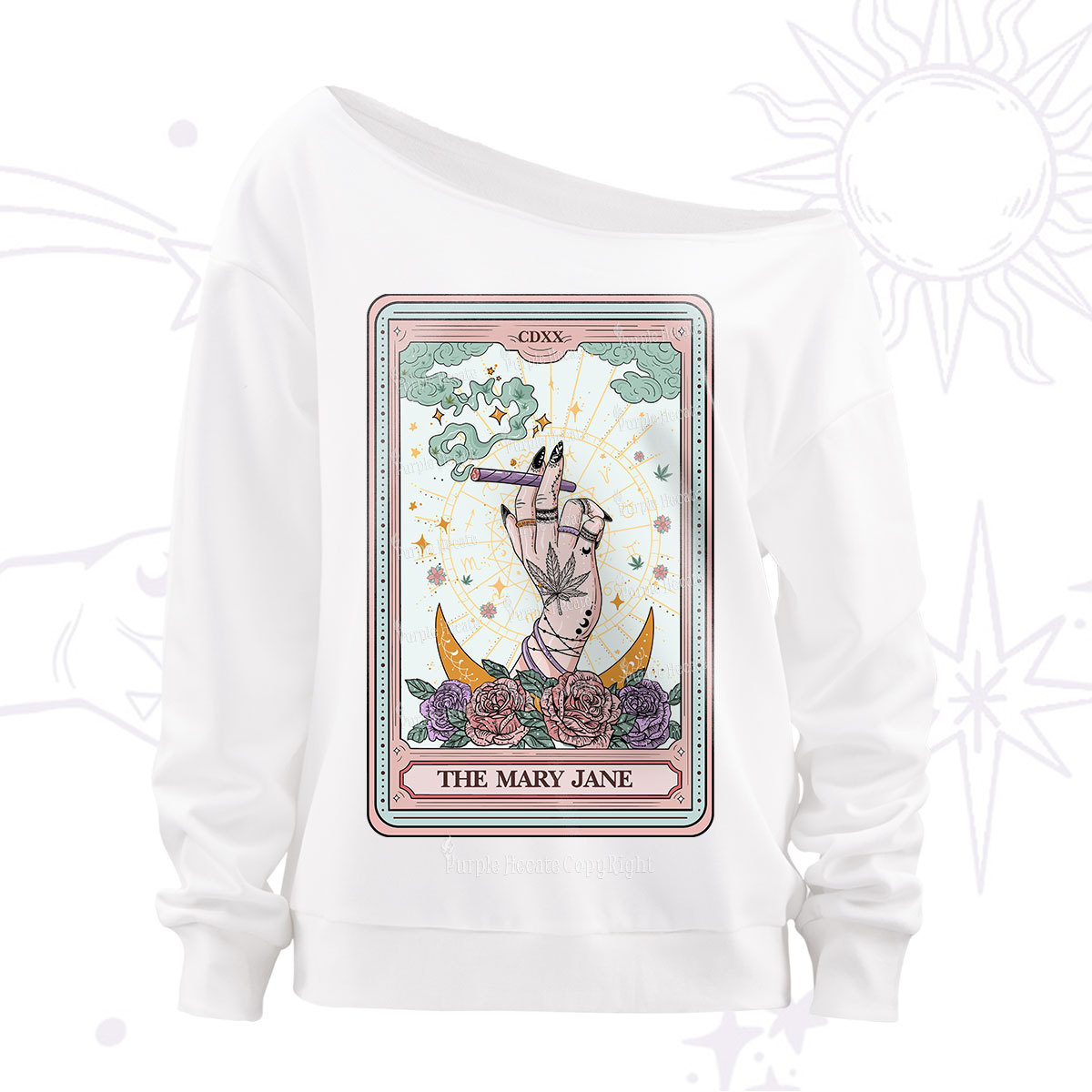Purplehecate The Mary Jane Tarot Off The Shoulder Sweatshirt