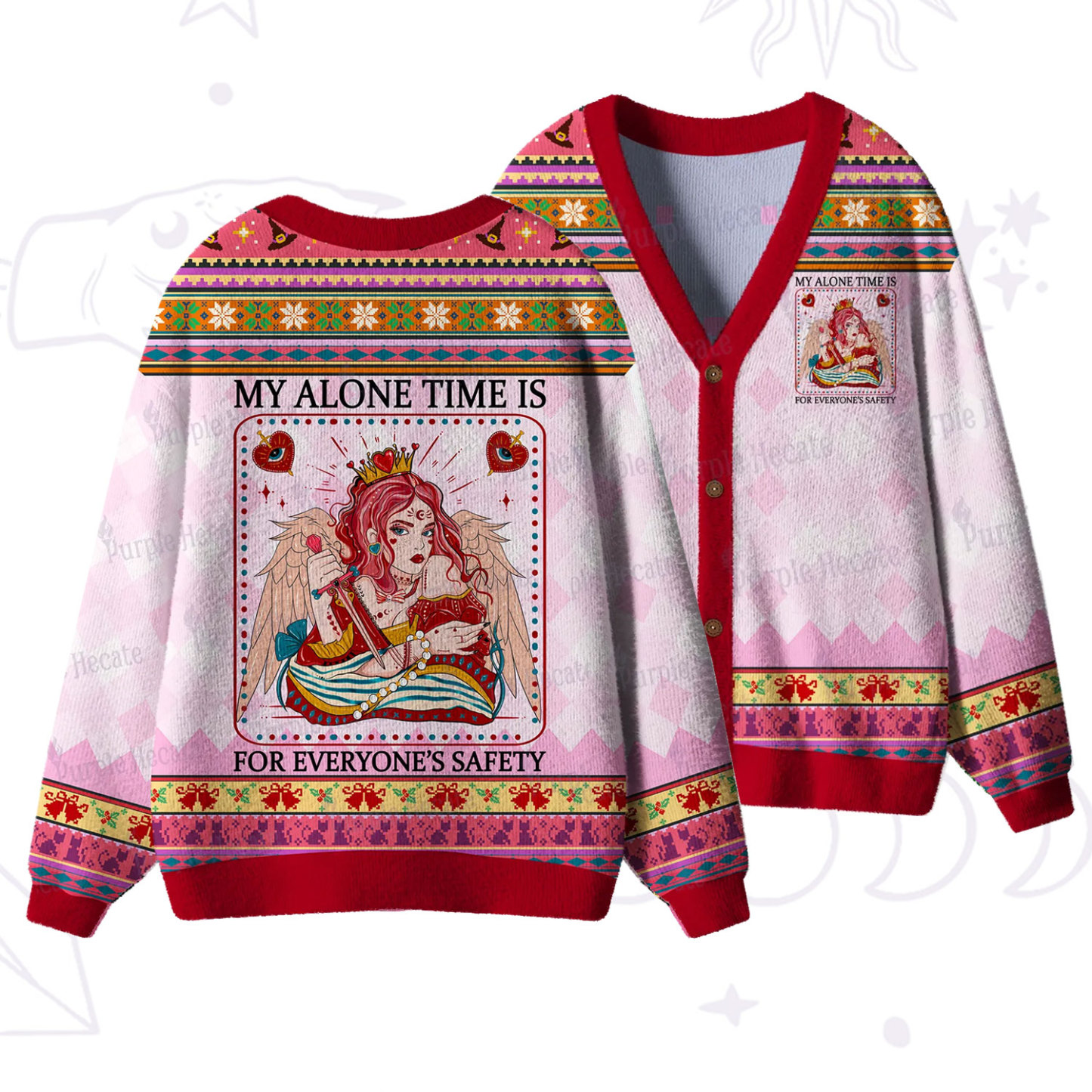 Purplehecate My Alone Time Is For Everyone's Safety Ugly Cardigan Sweaters