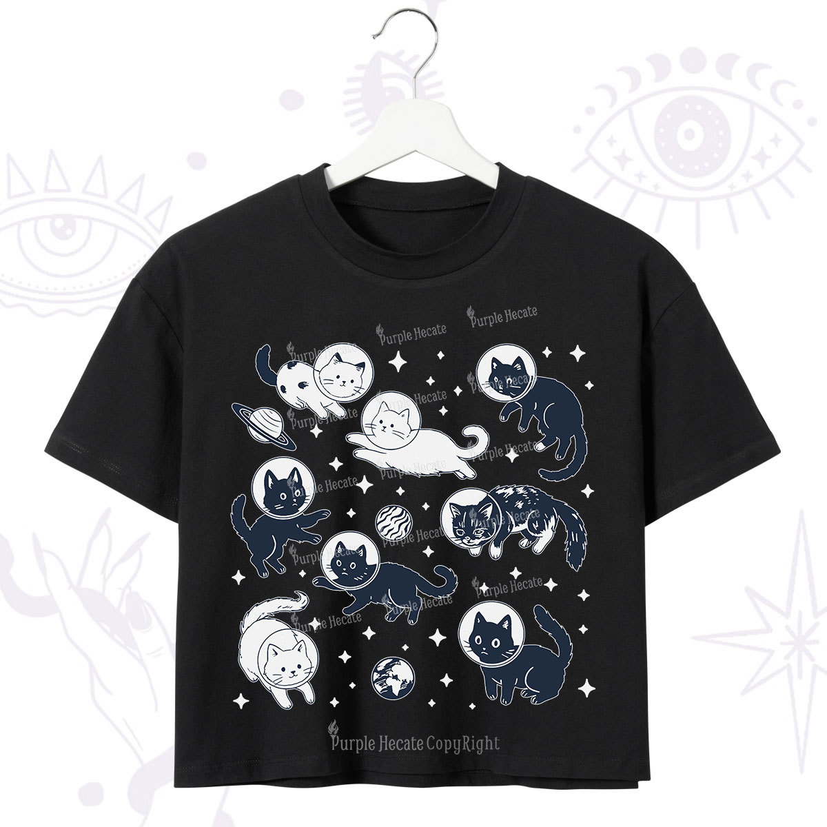 Purplehecate Cats in Space Crop T-Shirt