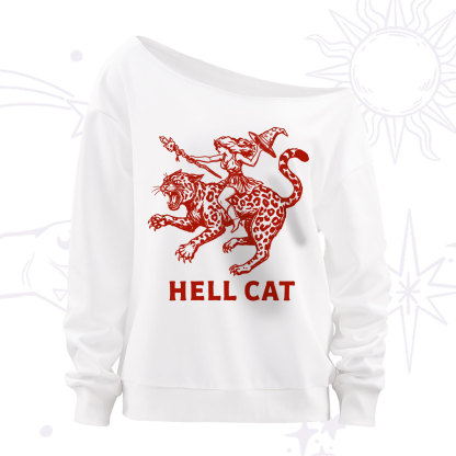 Purplehecate Hex Girl Hell Cat Off The Shoulder Sweatshirt