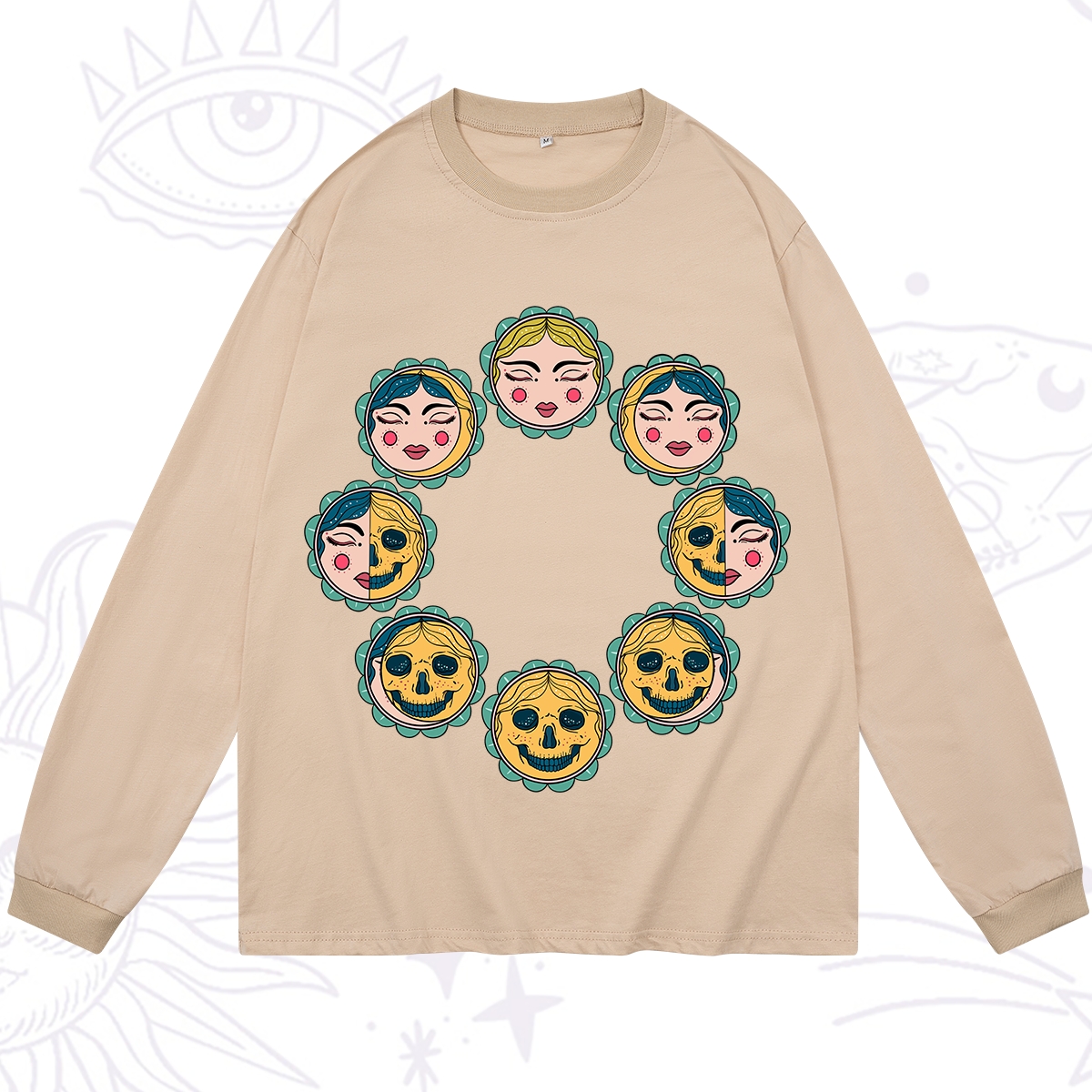 Purplehecate Lunar Skull Cycle Long Sleeve T-Shirt