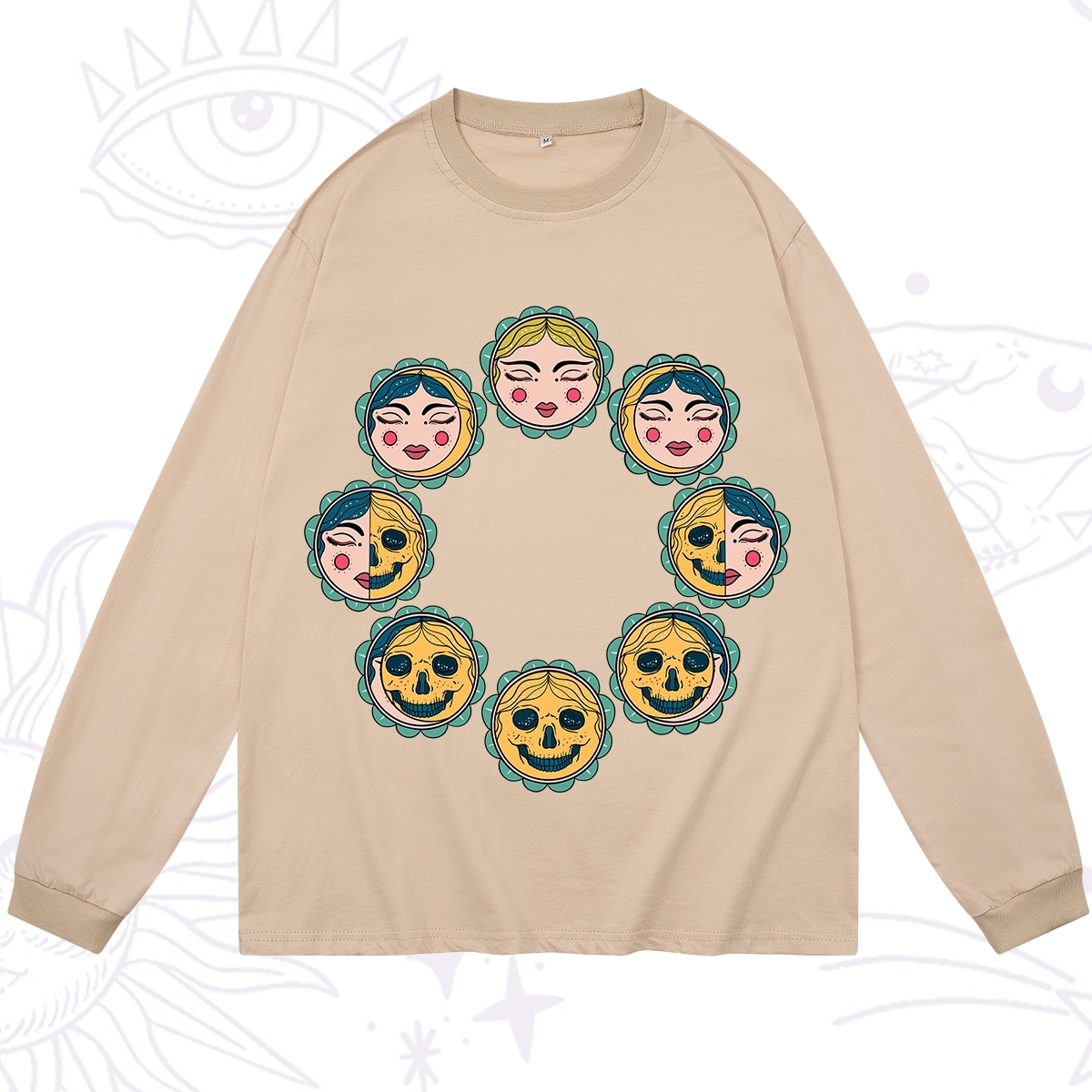 Purplehecate Lunar Skull Cycle Long Sleeve T-Shirt
