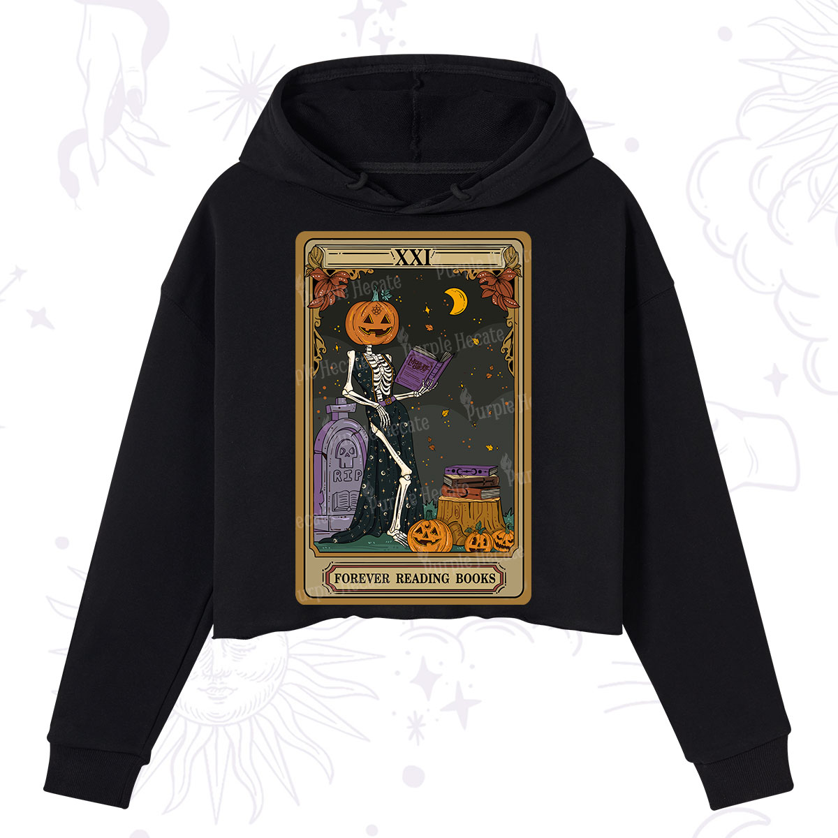 Purplehecate The Forever Reading Books Tarot Halloween Crop Hoodie