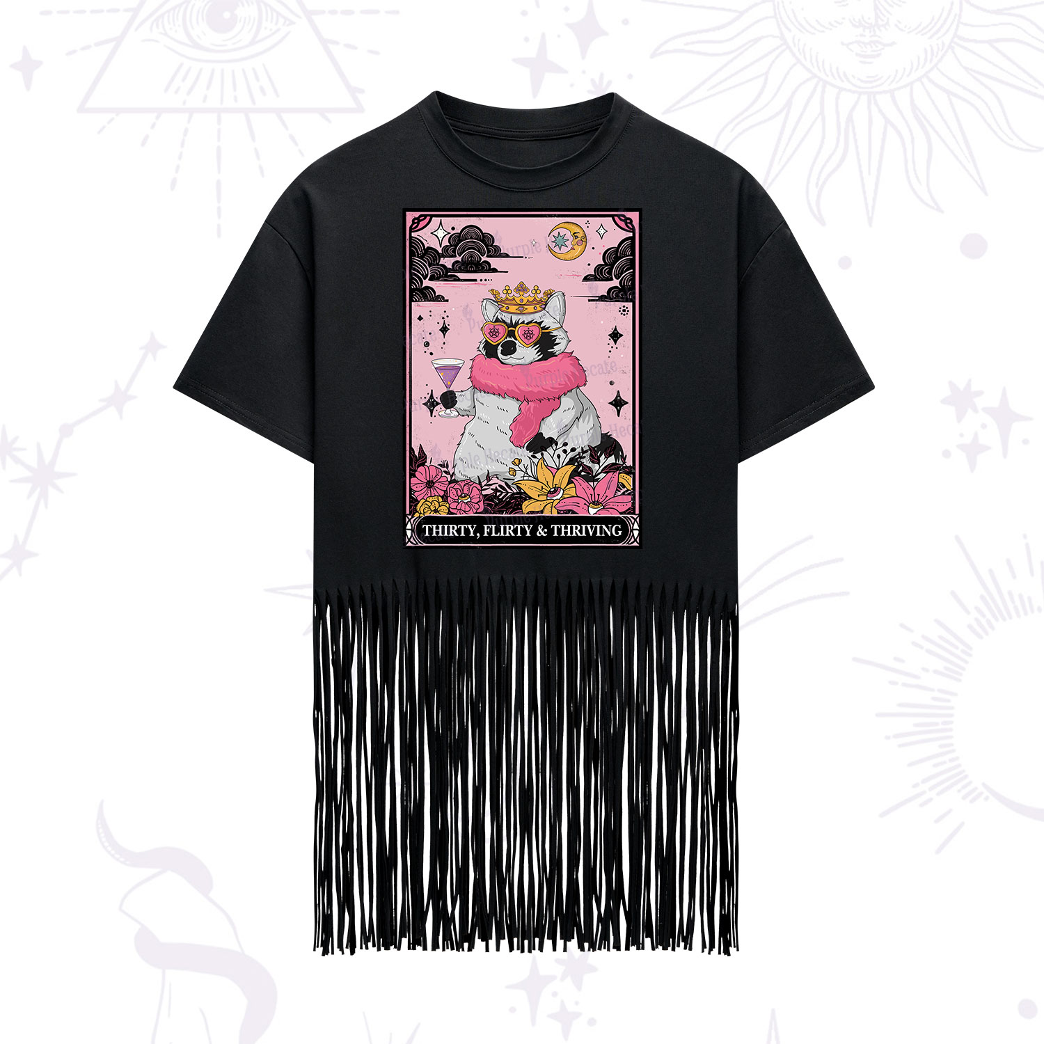 Purplehecate The Thirty Flirty Thriving Oracle Card Fringe Hem T-Shirt