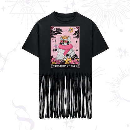 Purplehecate The Thirty Flirty Thriving Oracle Card Fringe Hem T-Shirt