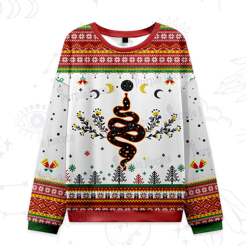 Purplehecate Snake And Moon Phase Ugly Christmas Sweatshirts 