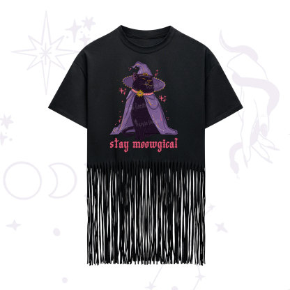 Purplehecate Stay Meowgical Cat Fringe Hem T-Shirt