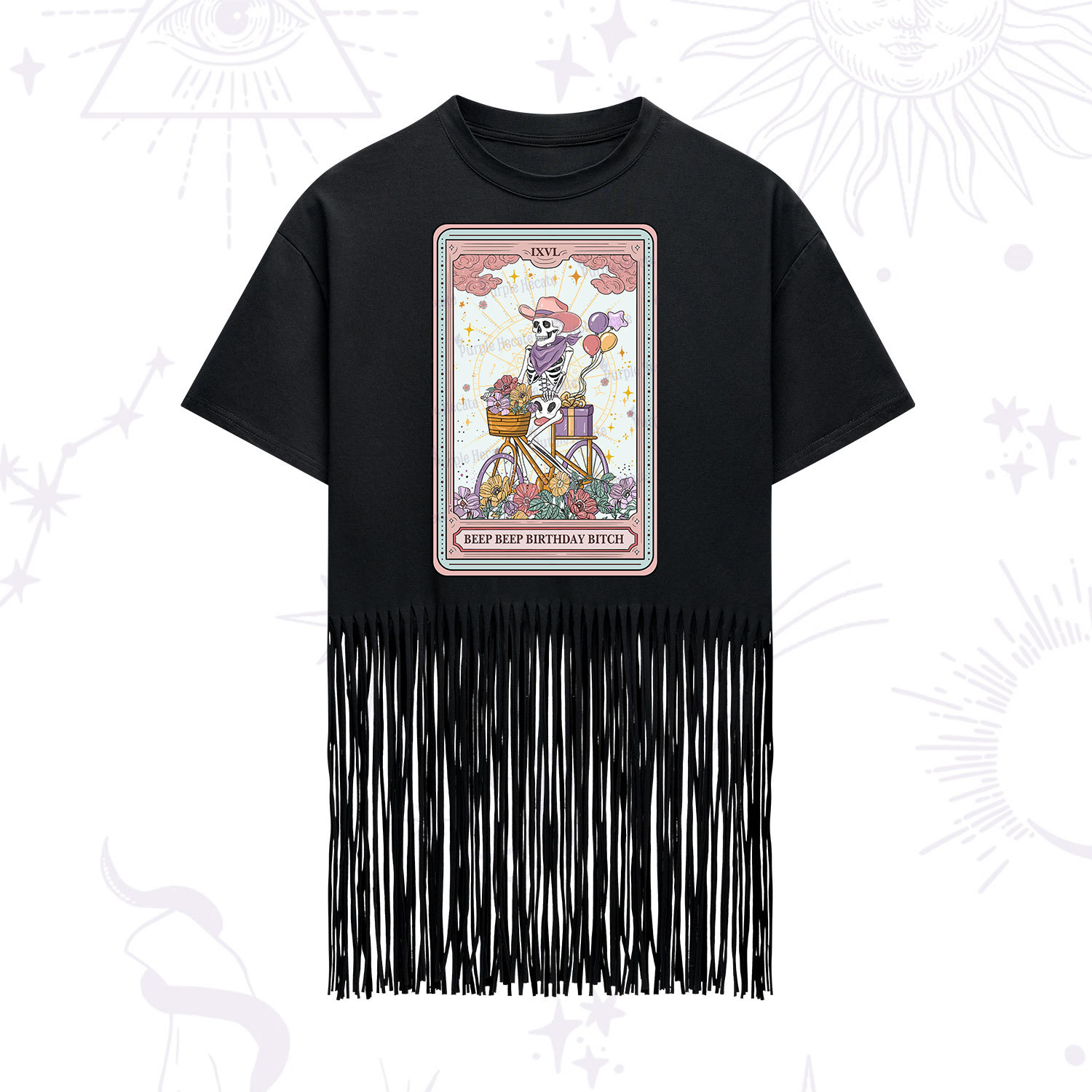 Purplehecate The Beep Beep Birthday Bitch Tarot Fringe Hem T-Shirt