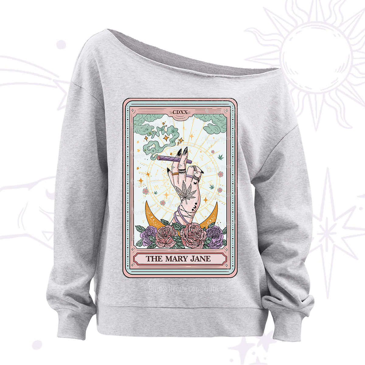 Purplehecate The Mary Jane Tarot Off The Shoulder Sweatshirt